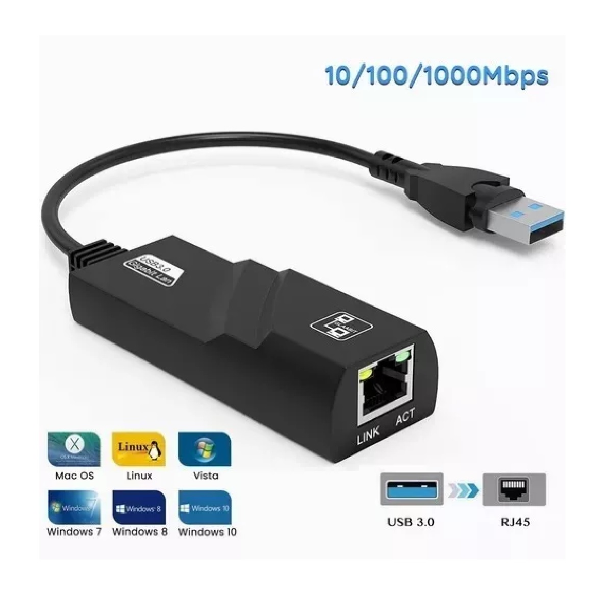 Adaptador Usb 3.0 A Rj45 Ethernet Lan 10/100/1000 Mbps