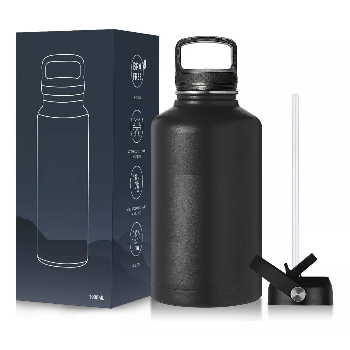 Termo Vaso-botella Acero Inoxidablecon Fría/caliente 64 Oz Negro