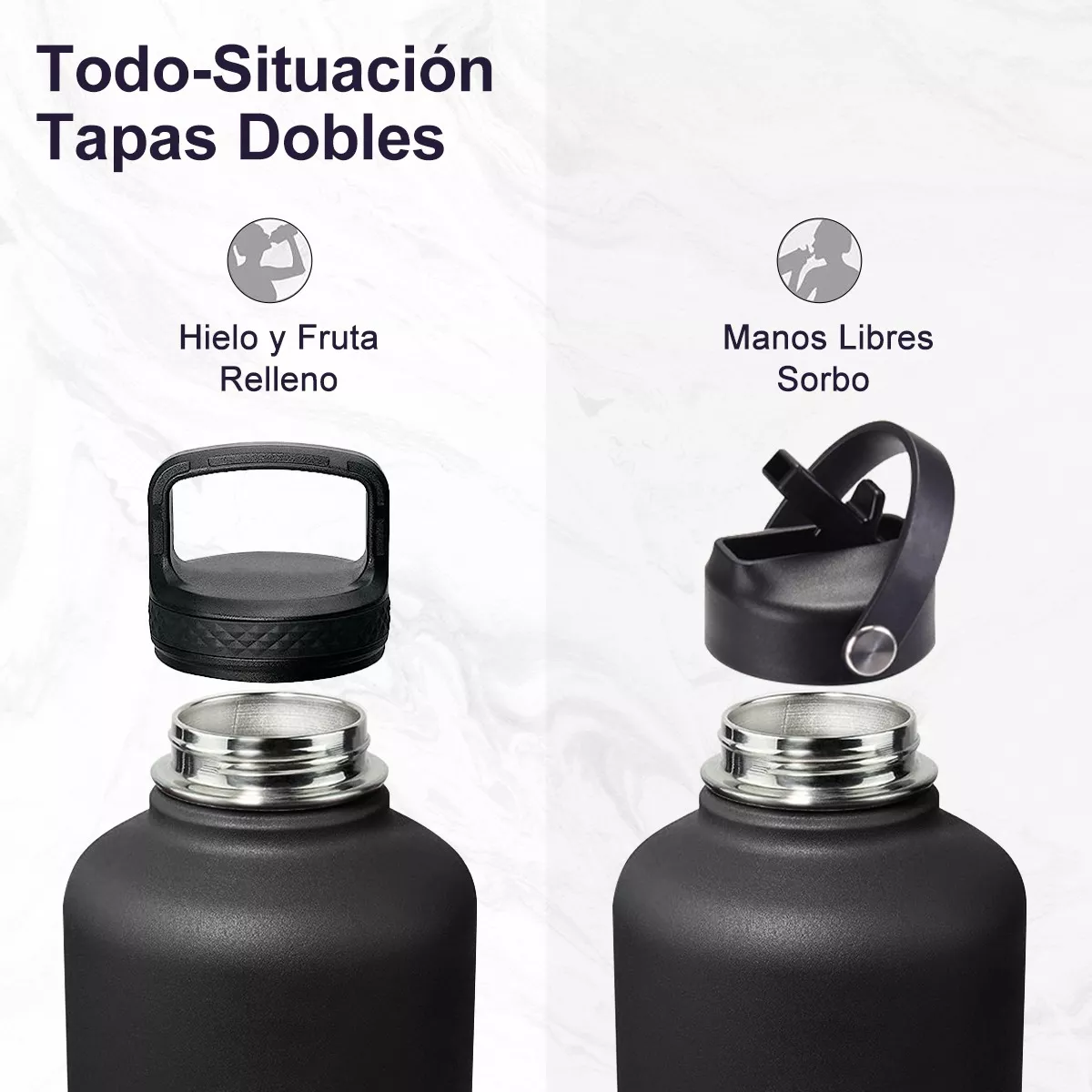 Termo Vaso-botella Acero Inoxidablecon Fría/caliente 64 Oz Negro