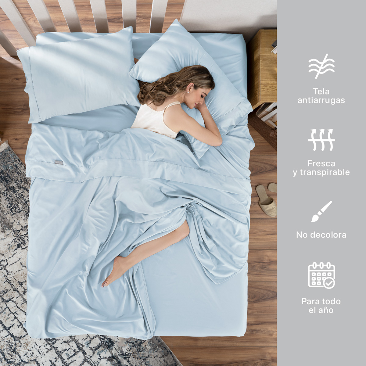 Juego de Sábanas Microfibra Individual Azul REAL TEXTIL.