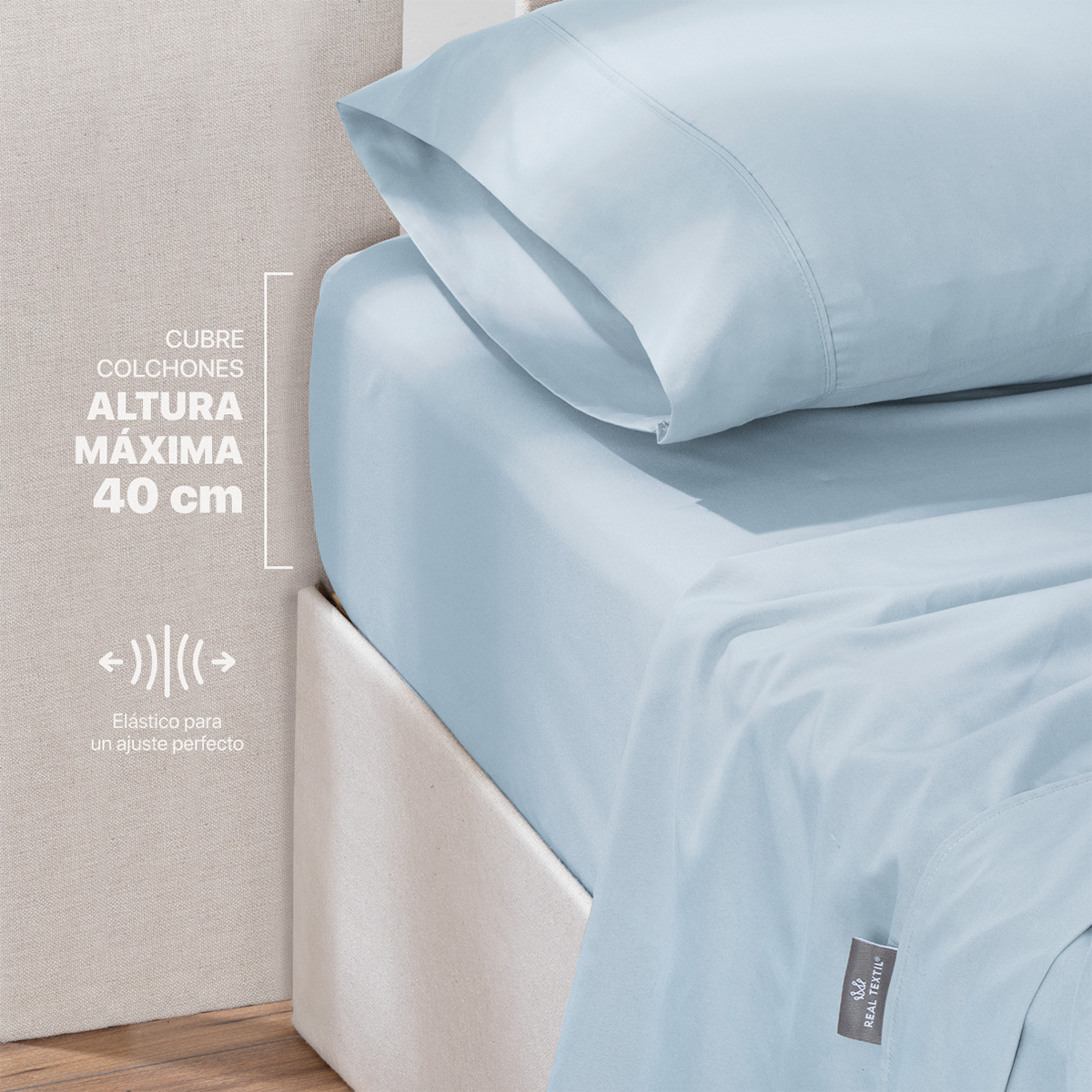 Juego de Sábanas Microfibra Individual Azul REAL TEXTIL.