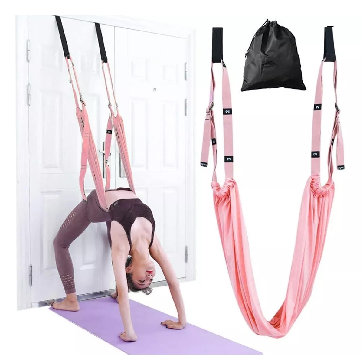 Columpio Yoga Aéreo Conjunto Hamaca Aéreo Puerta Ejercicio Rosa