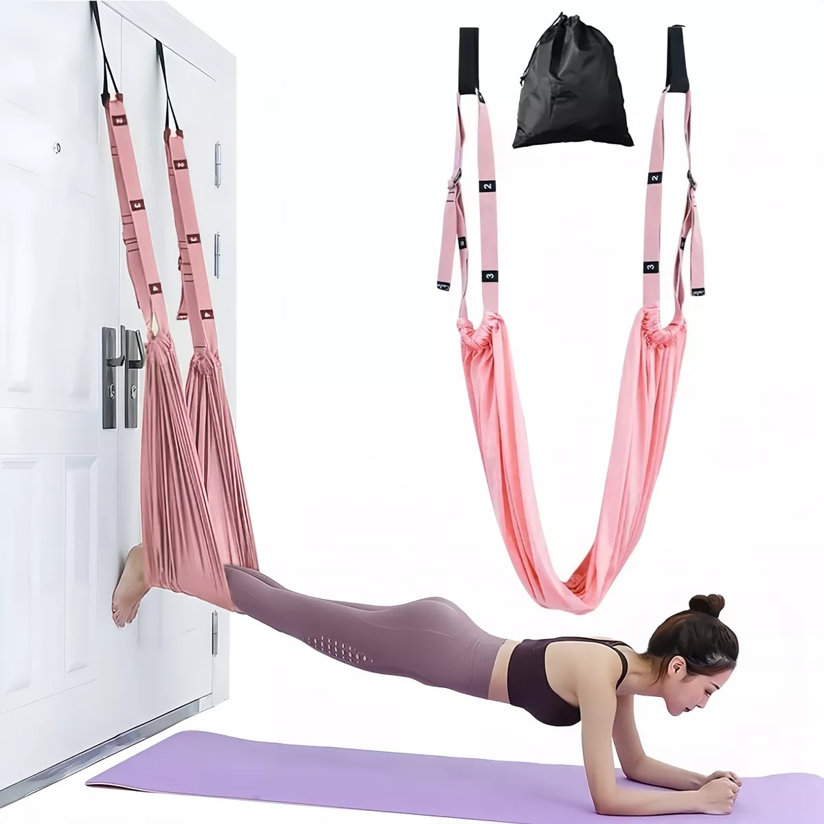 Columpio Yoga Aéreo Conjunto Hamaca Aéreo Puerta Ejercicio Rosa