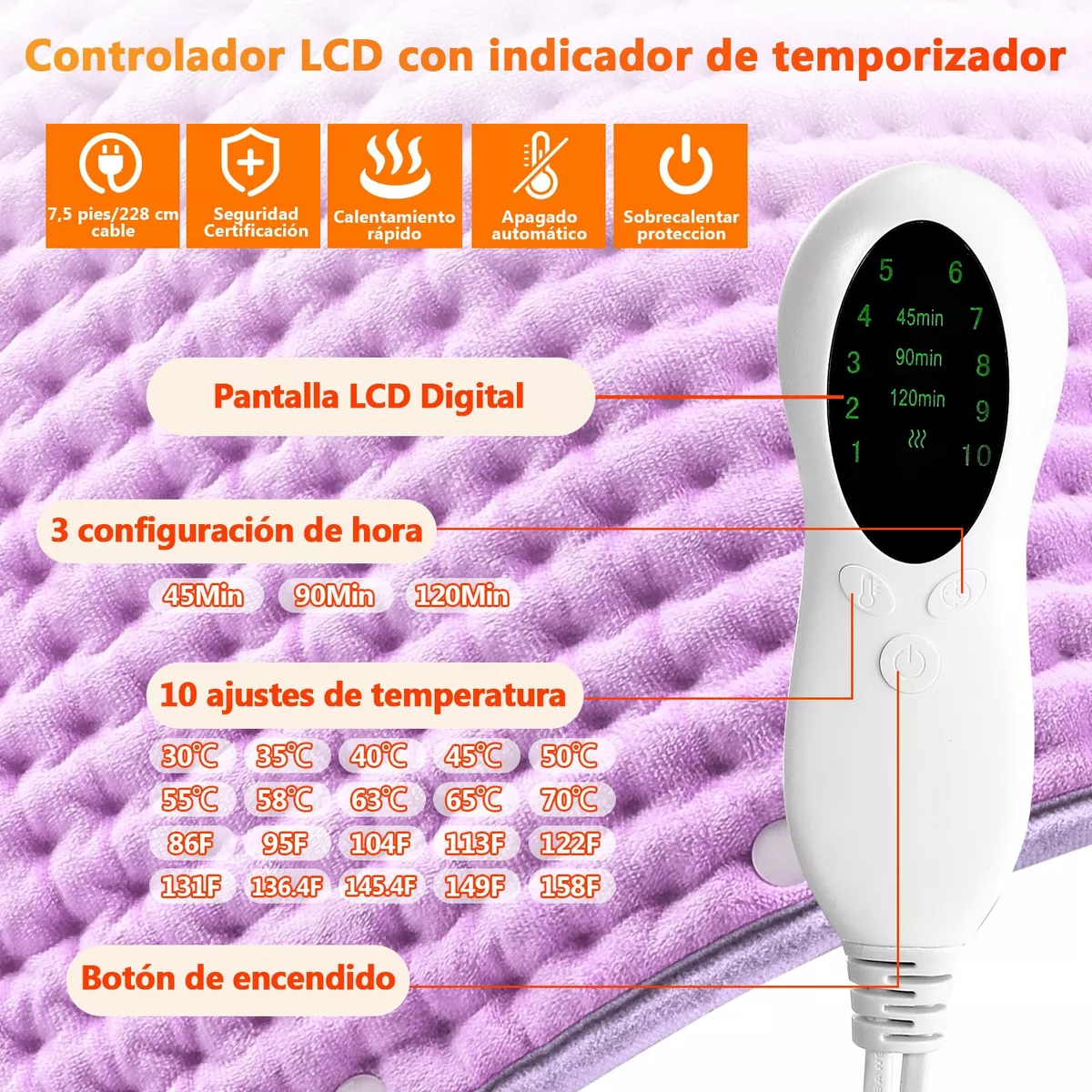 Almohadilla Térmica Cojín Eléctrico Compresa Bolsa Calienta Morado
