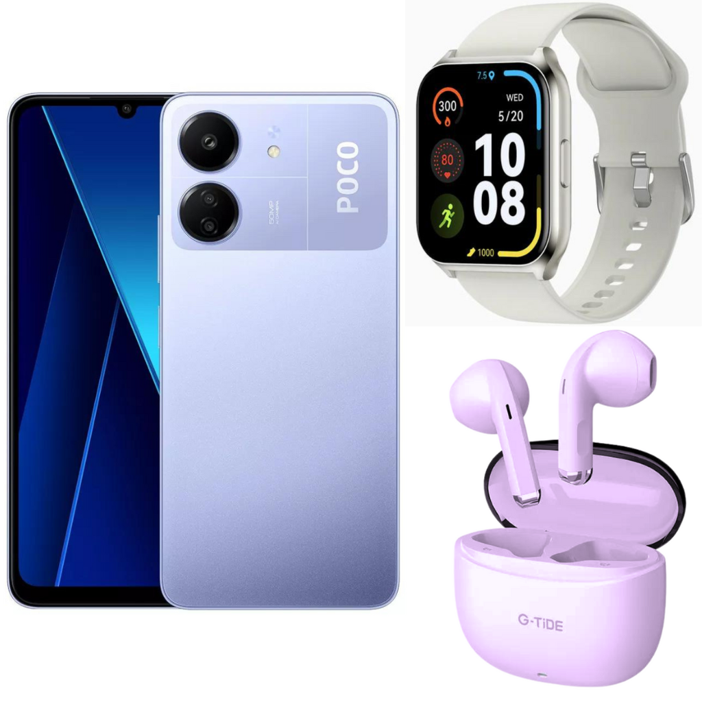Xiaomi Poco C65 256gb 8gb con Audífonos Bluetooth y Smartwatch Filwans