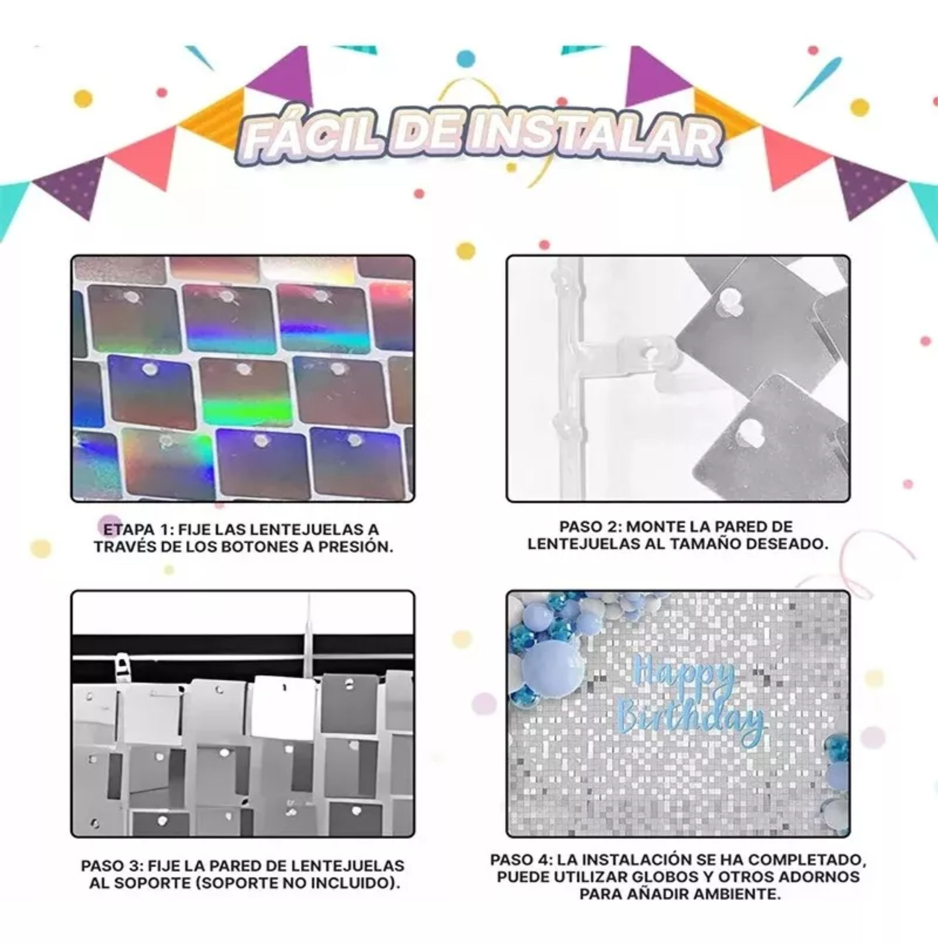 Panel Decorativo, 30 Unidades, 4d Fiesta Shimmer, Lentejuela