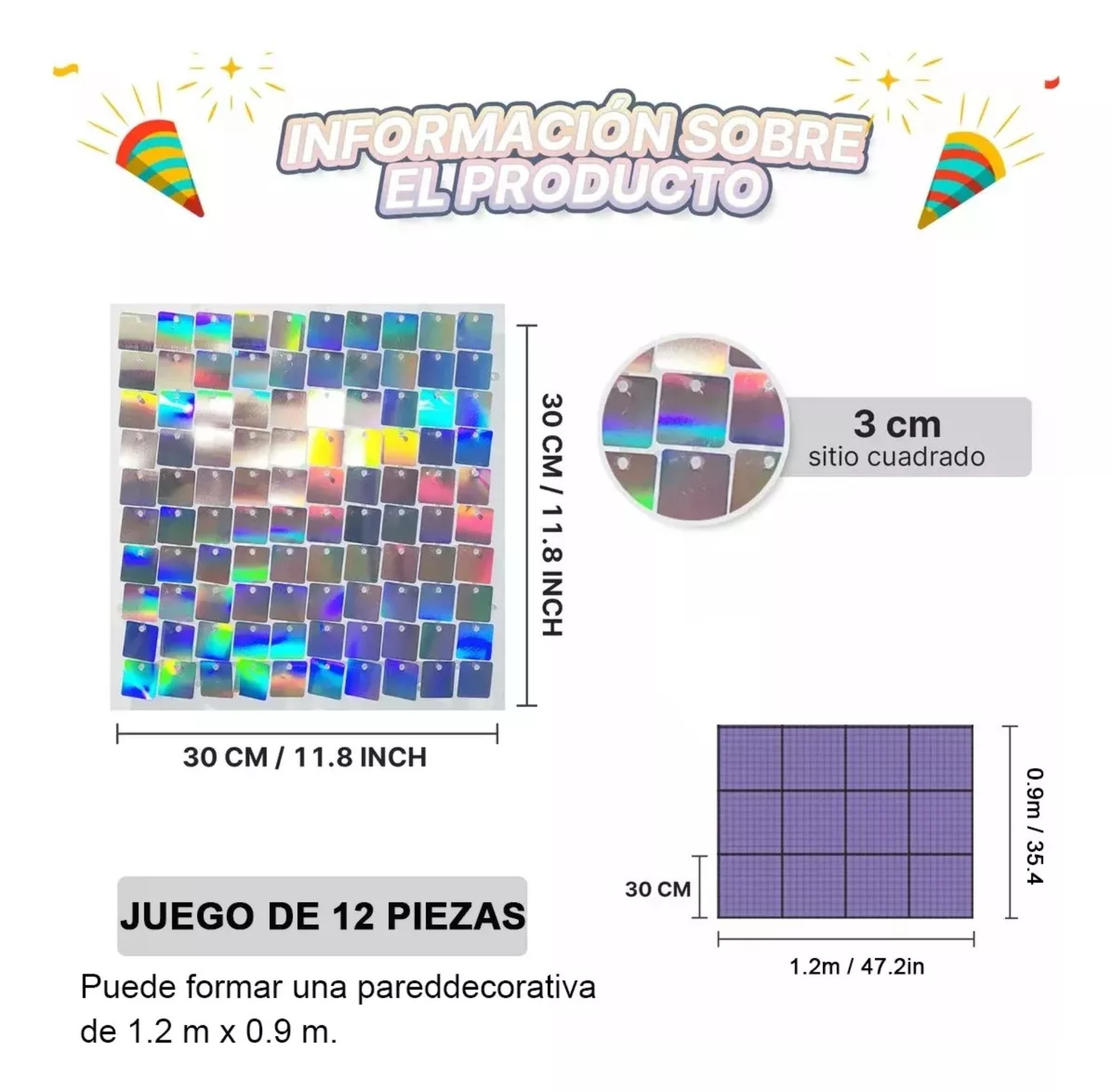 Panel Decorativo, 30 Unidades, 4d Fiesta Shimmer, Lentejuela