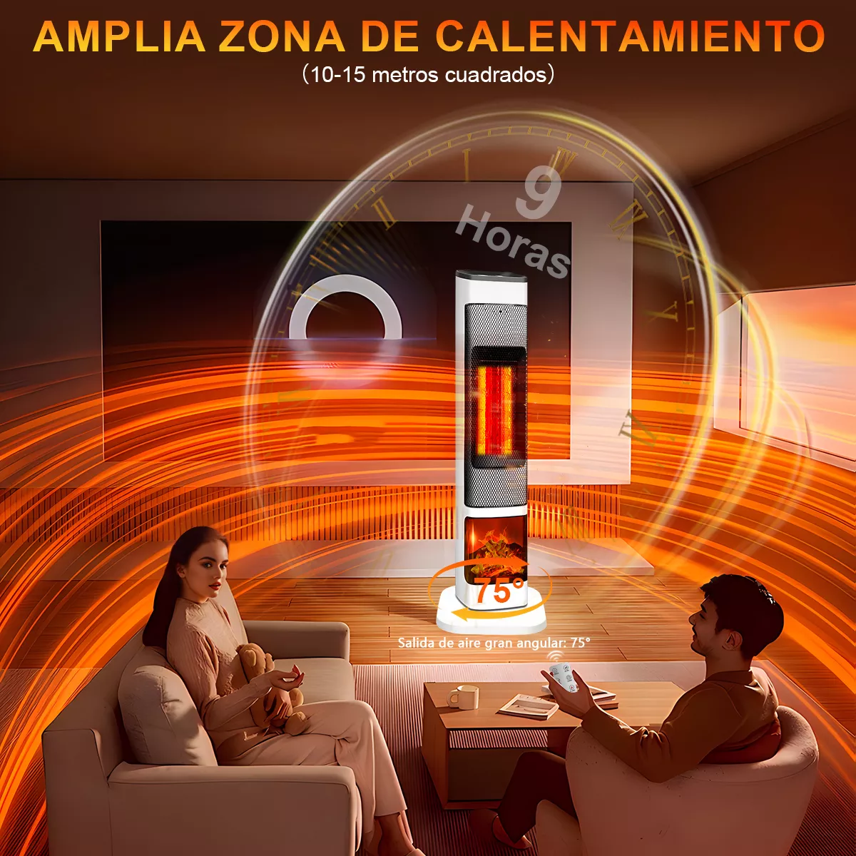 Calefactor Eléctrico Calentador Ptc 3 Niveles, Con 3d Llama