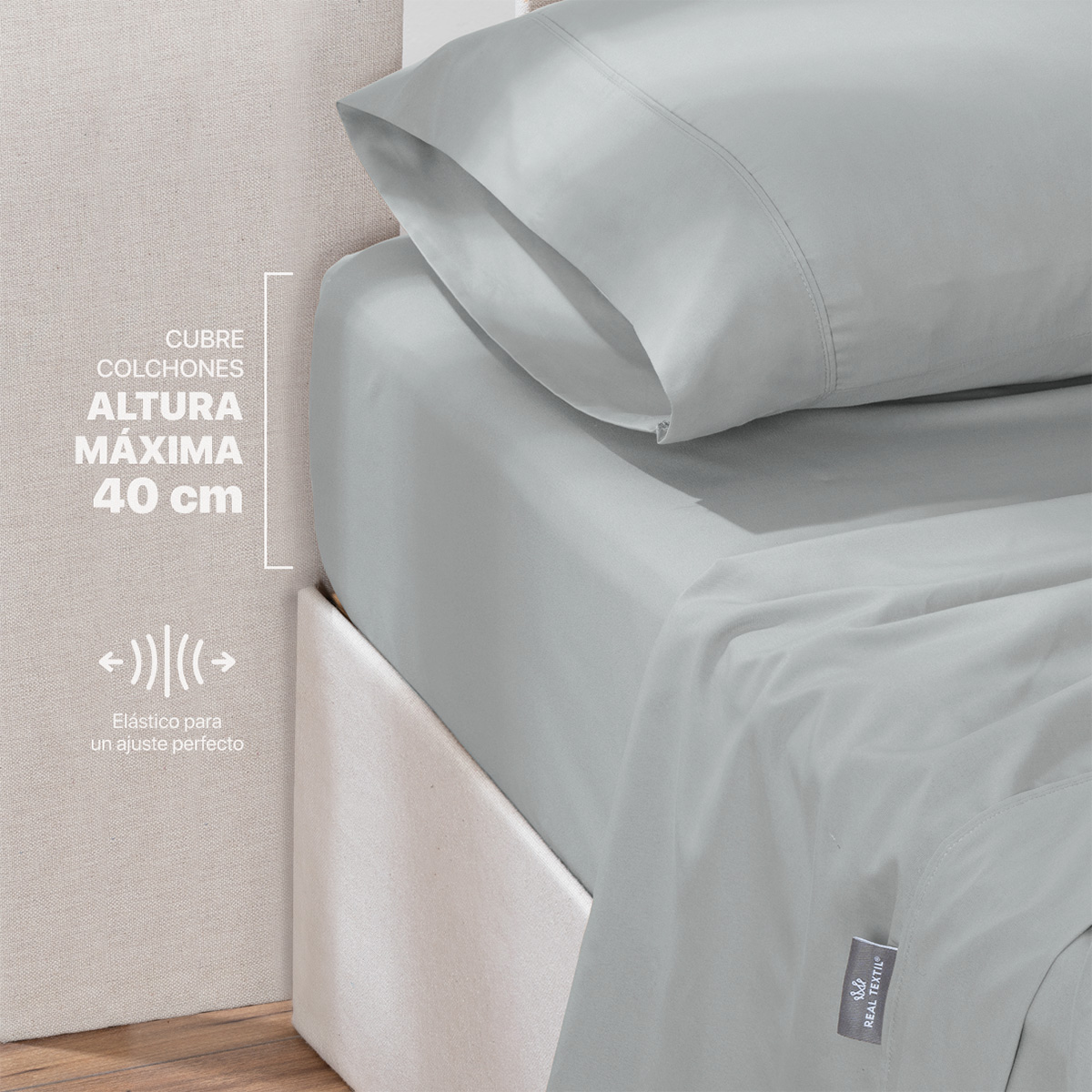 Juego de Sábanas Microfibra Queen Size Gris REAL TEXTIL.