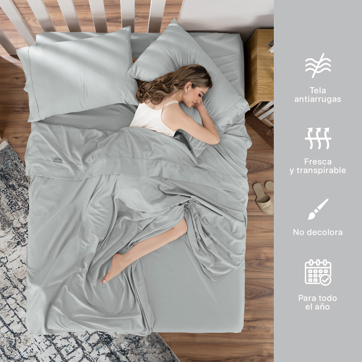 Juego de Sábanas Microfibra Queen Size Gris REAL TEXTIL.