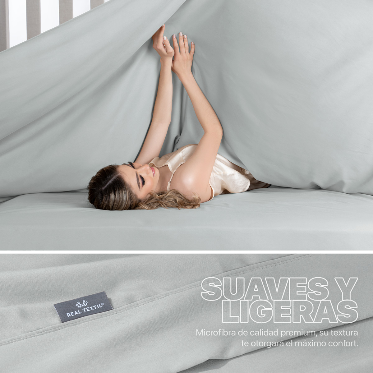 Juego de Sábanas Microfibra Queen Size Gris REAL TEXTIL.