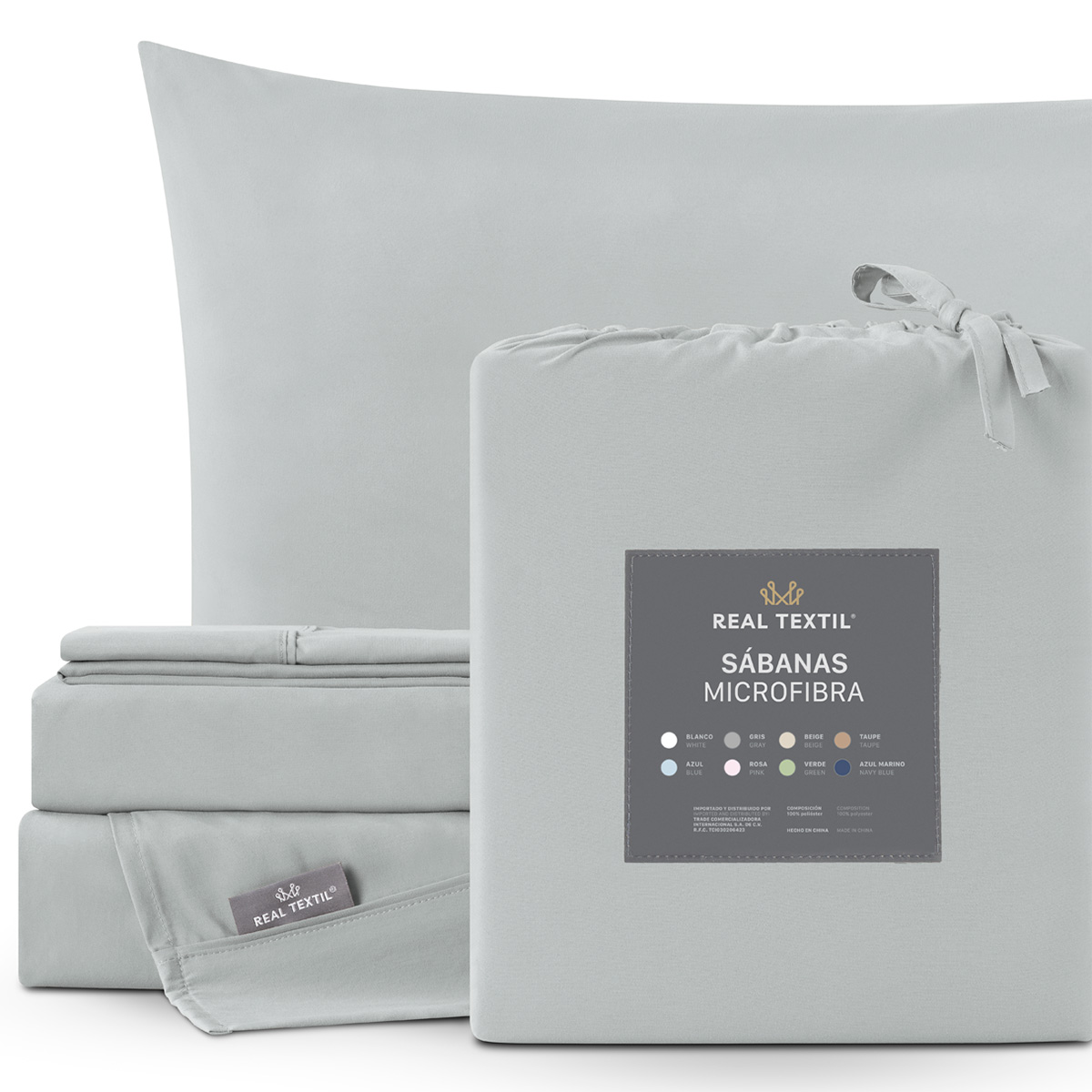 Juego de Sábanas Microfibra Queen Size Gris REAL TEXTIL.