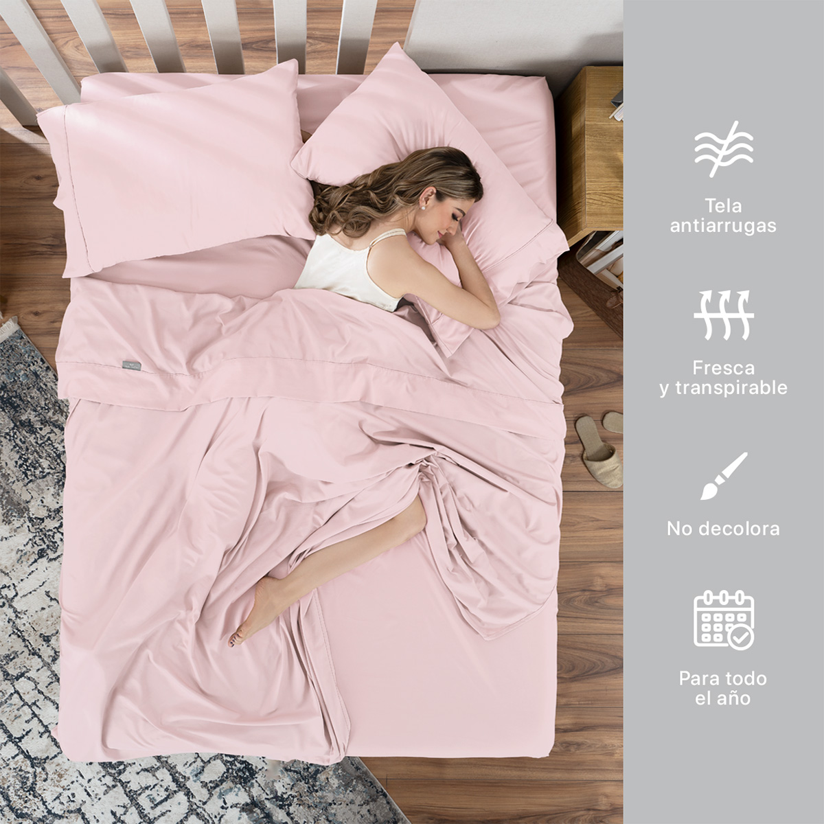 Juego de Sábanas Microfibra Queen Size Rosa REAL TEXTIL.
