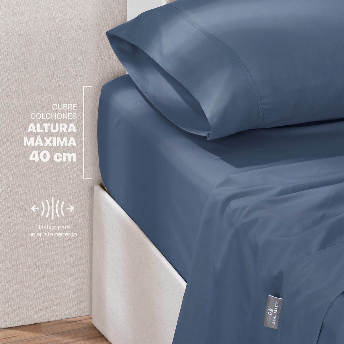 Juego de Sábanas Microfibra Queen Size Azul Marino REAL TEXTIL.