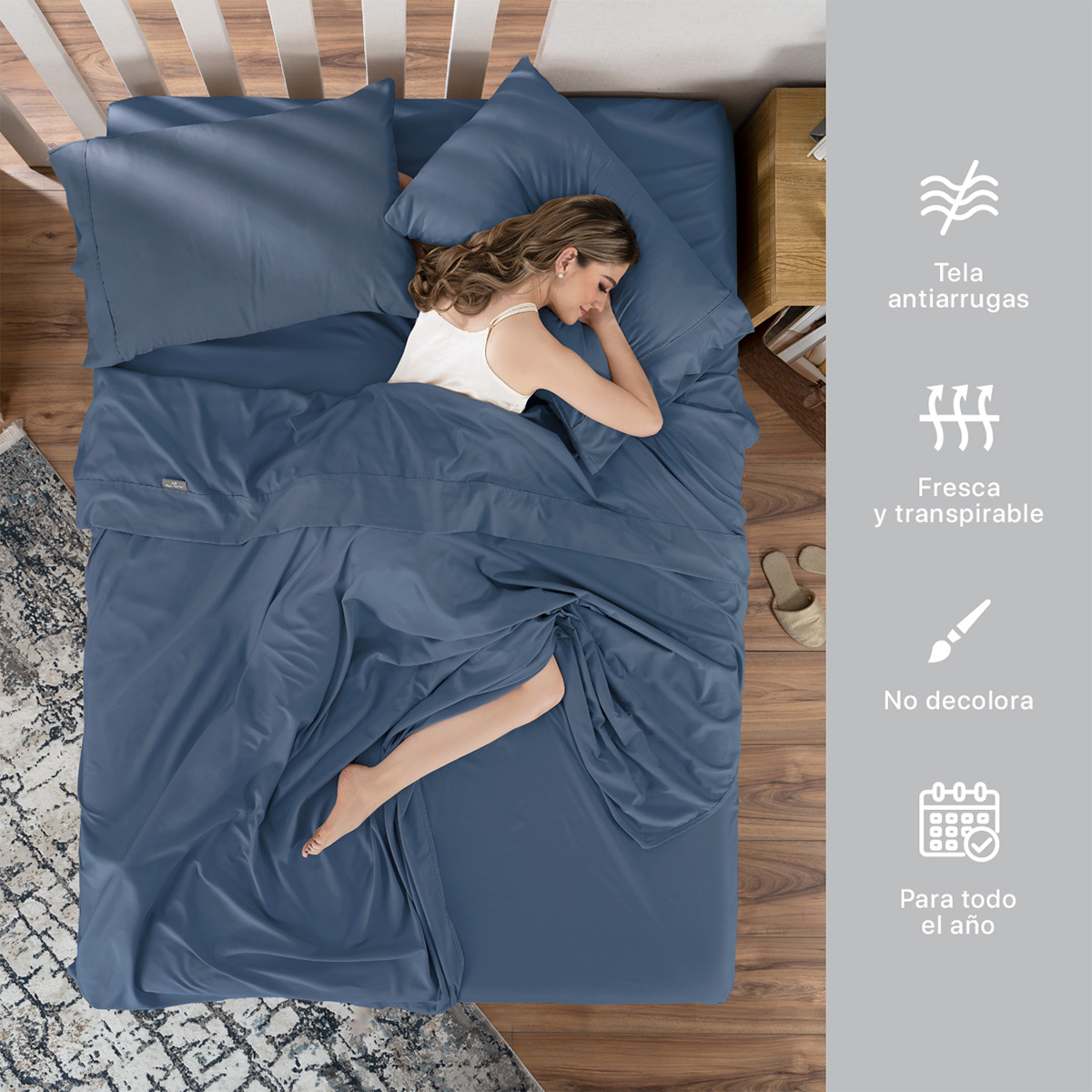 Juego de Sábanas Microfibra Queen Size Azul Marino REAL TEXTIL.