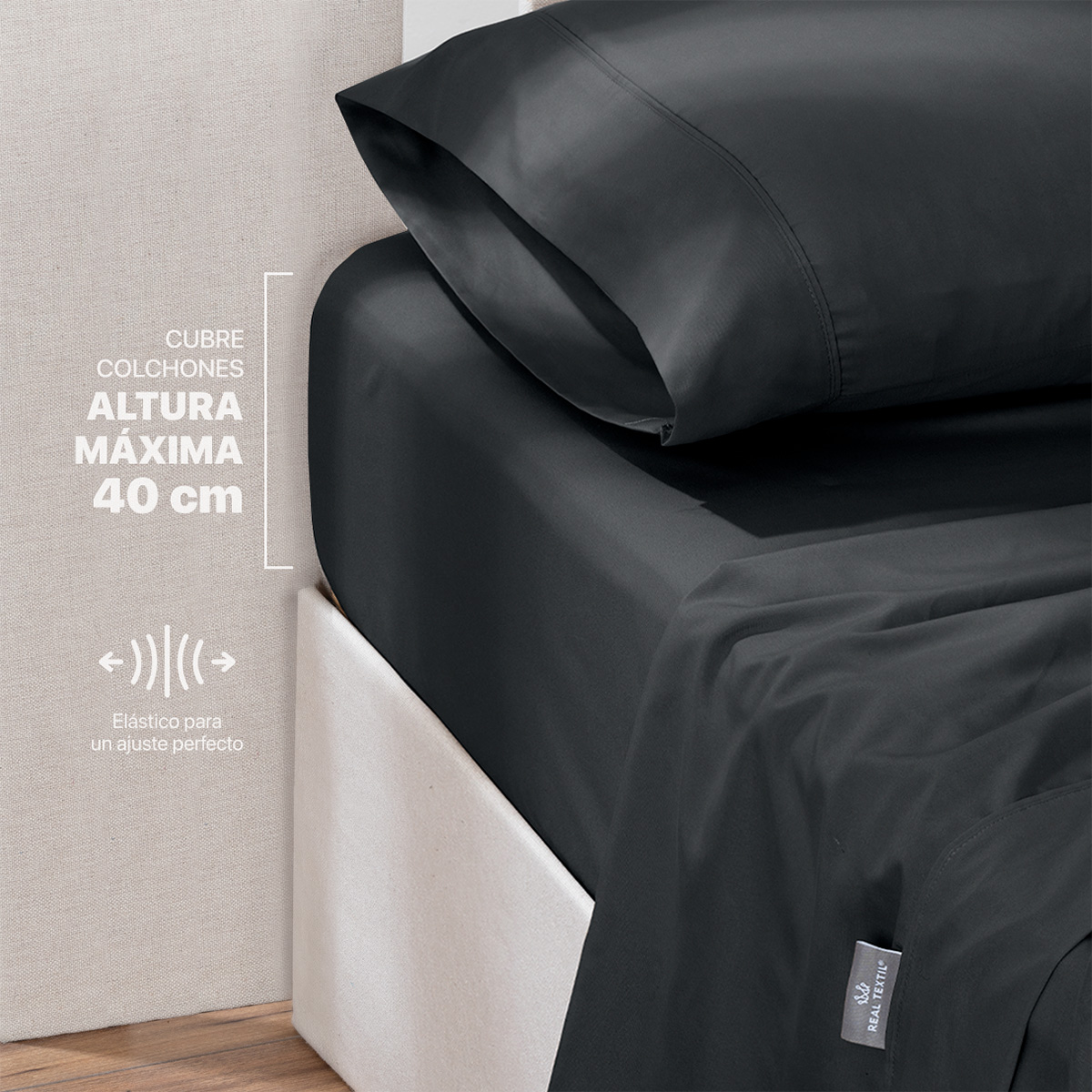 Juego de Sábanas Microfibra Queen Size Negro REAL TEXTIL.