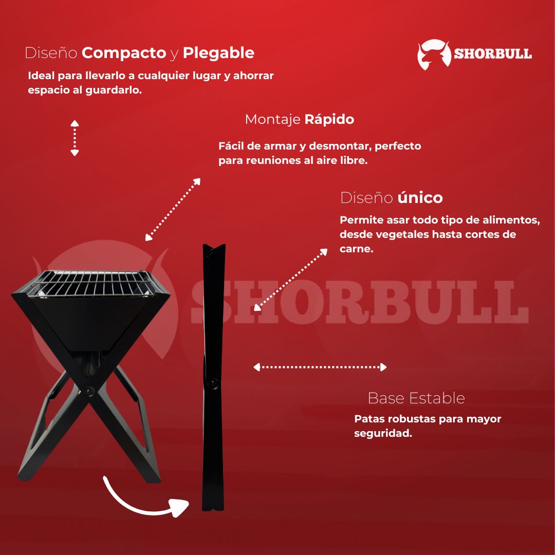 Asador Portátil Plegable Shorbull Diseño Compacto Transporte Fácil Exterior