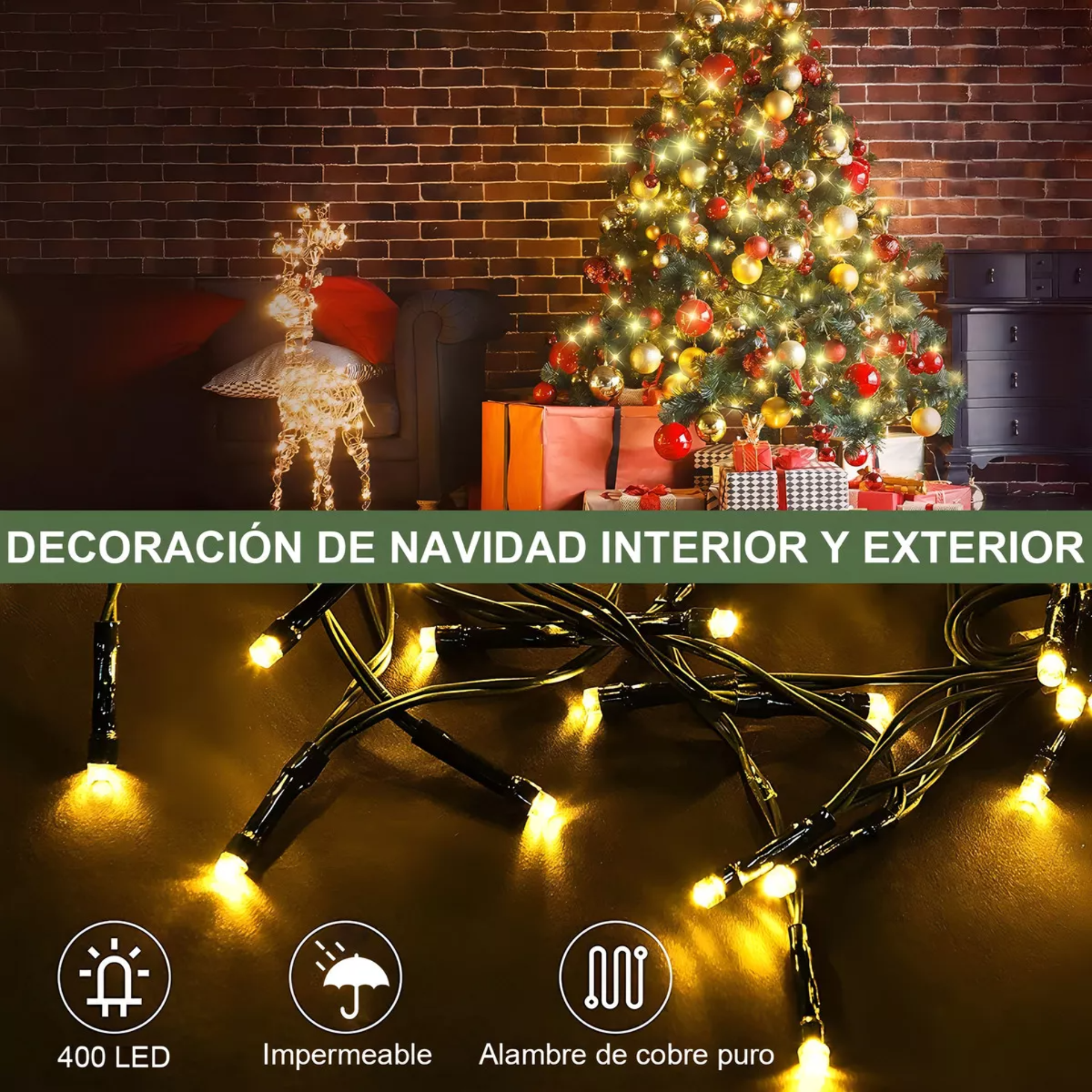 Guirnalda De 400 Luces Led Para Árboles De Navidad Color de las luces Verde oscuro 24V