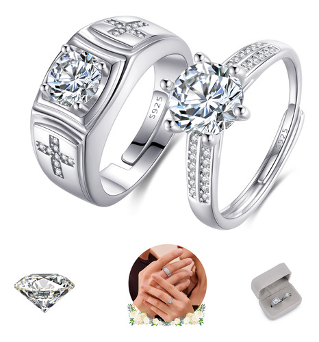 2 Anillos De Pareja Compromiso Promesa Ajustable Plata 925