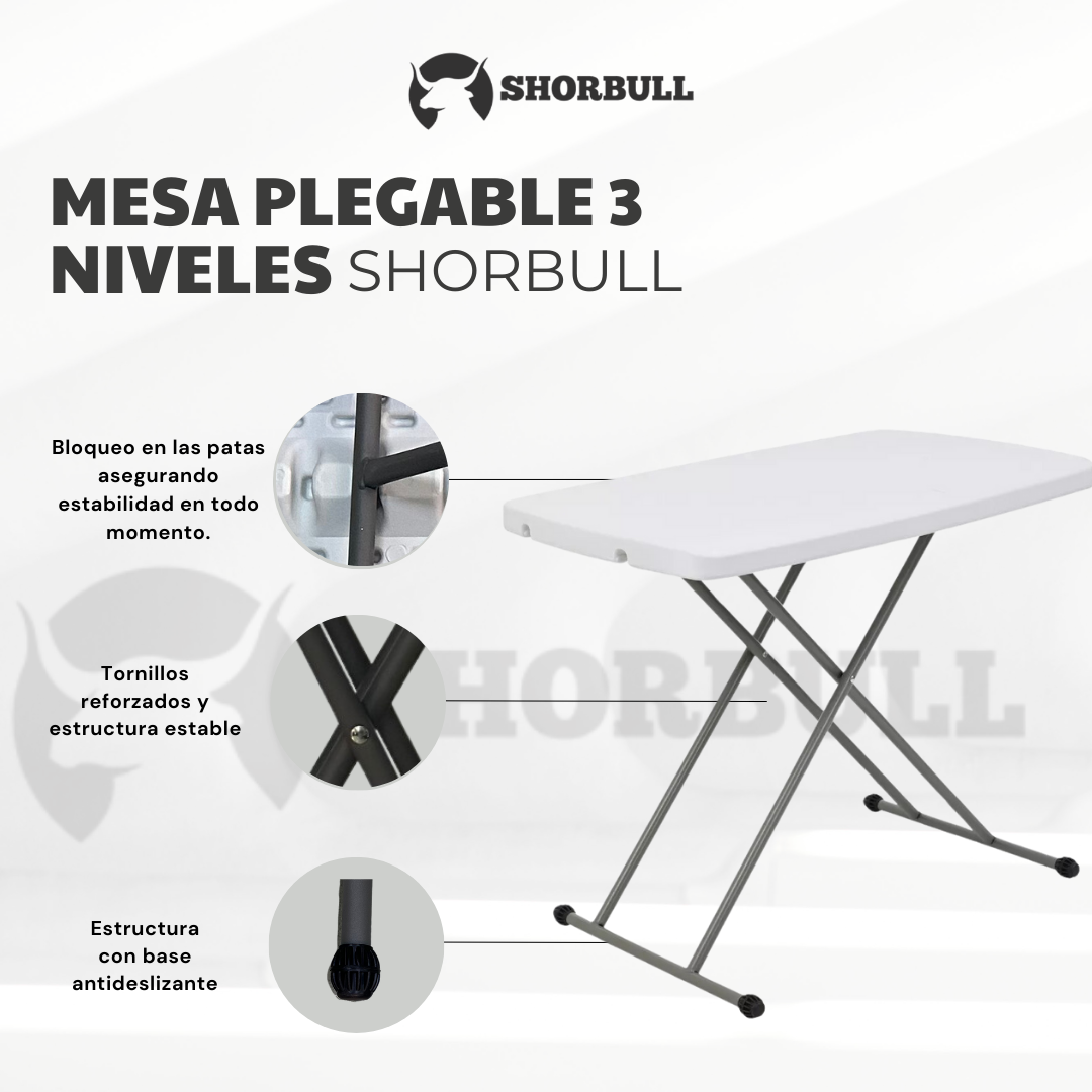 Tablón plegable blanca rectangular 76cm de 3 niveles resistente Reforzada Exterior Jardín Shorbull