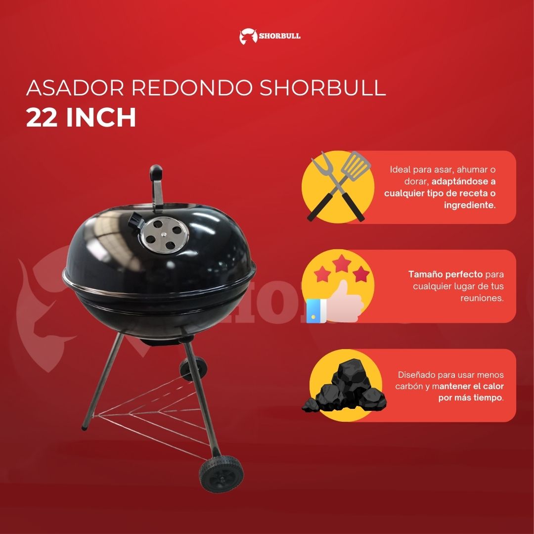 Asador Redondo 22 inch Shorbull Rejilla Acero Inoxidable Cocción Uniforme BBQ GRILL 