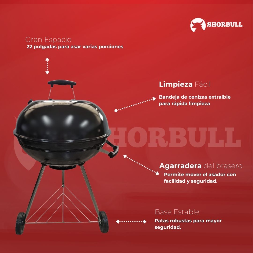 Asador Redondo 22 inch Shorbull Rejilla Acero Inoxidable Cocción Uniforme BBQ GRILL 