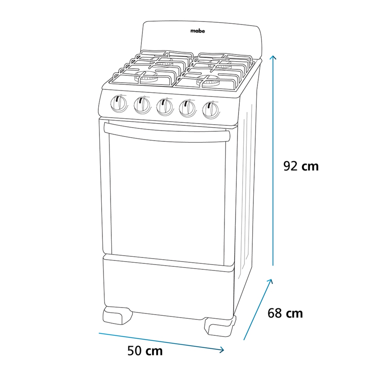 Estufa de Piso Mabe EM5033BAIS1 50CM 4 Quemadores Plata Mercury END/ORTY