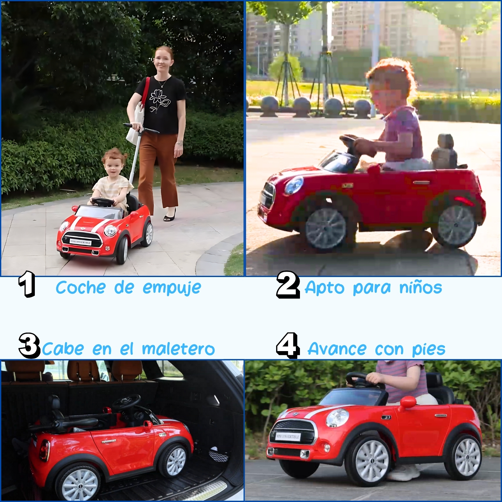 MINI COOPER CONVERTIBLE Coche Montable Para Ninos y Bebes Funcion 3 En 1 Carriola Camina o