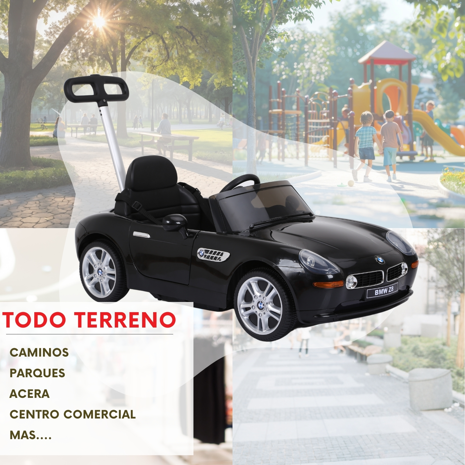BMW Z8 Carrito Montable Para Bebes y Niños - Función 2 En 1 Carriola o Monta - Coche Con Música y Claxon - Negro