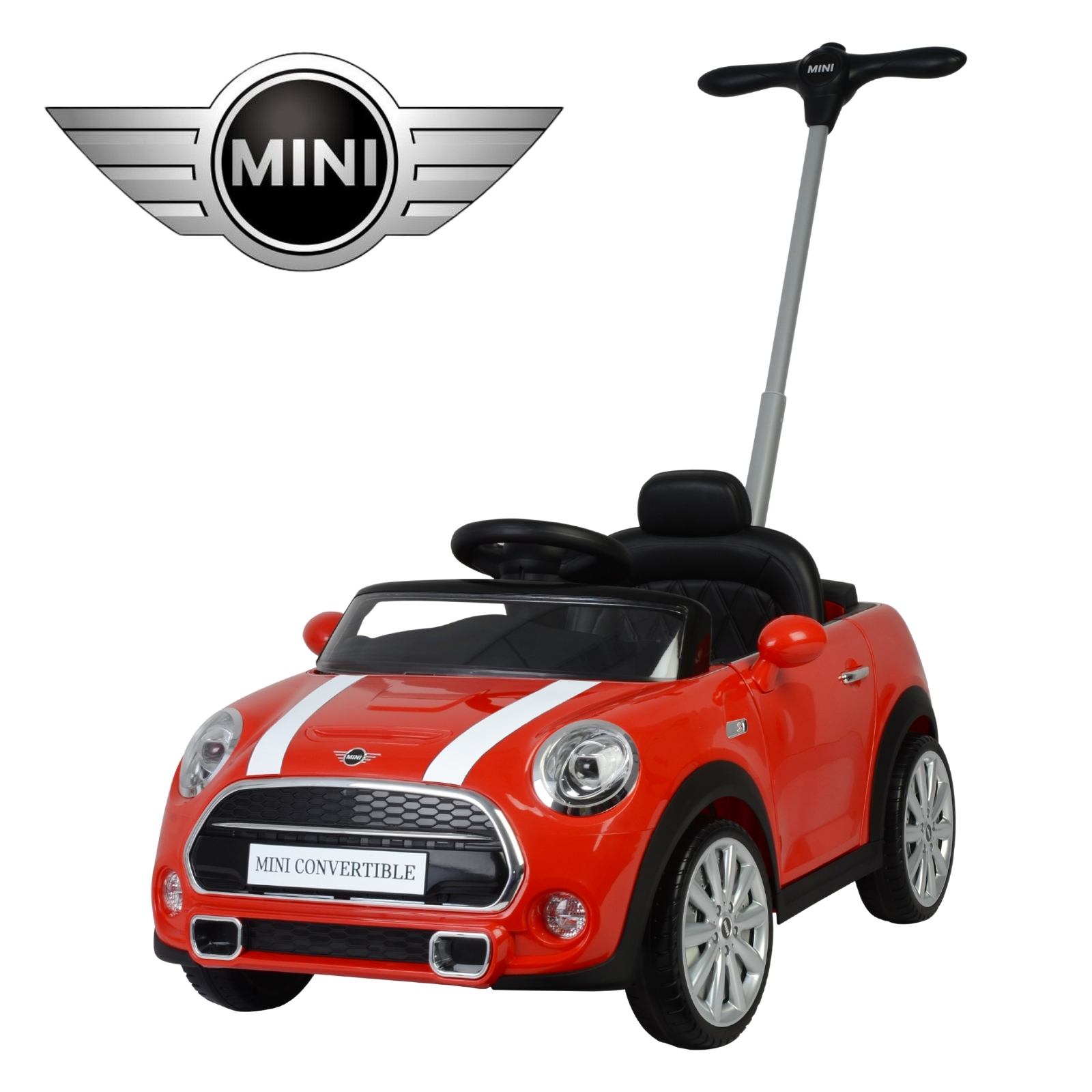 MINI COOPER CONVERTIBLE Coche Montable Para Niños y Bebes - Función 3 En 1 Carriola, Camina o Monta - Carro Con Música y Claxon - Rojo