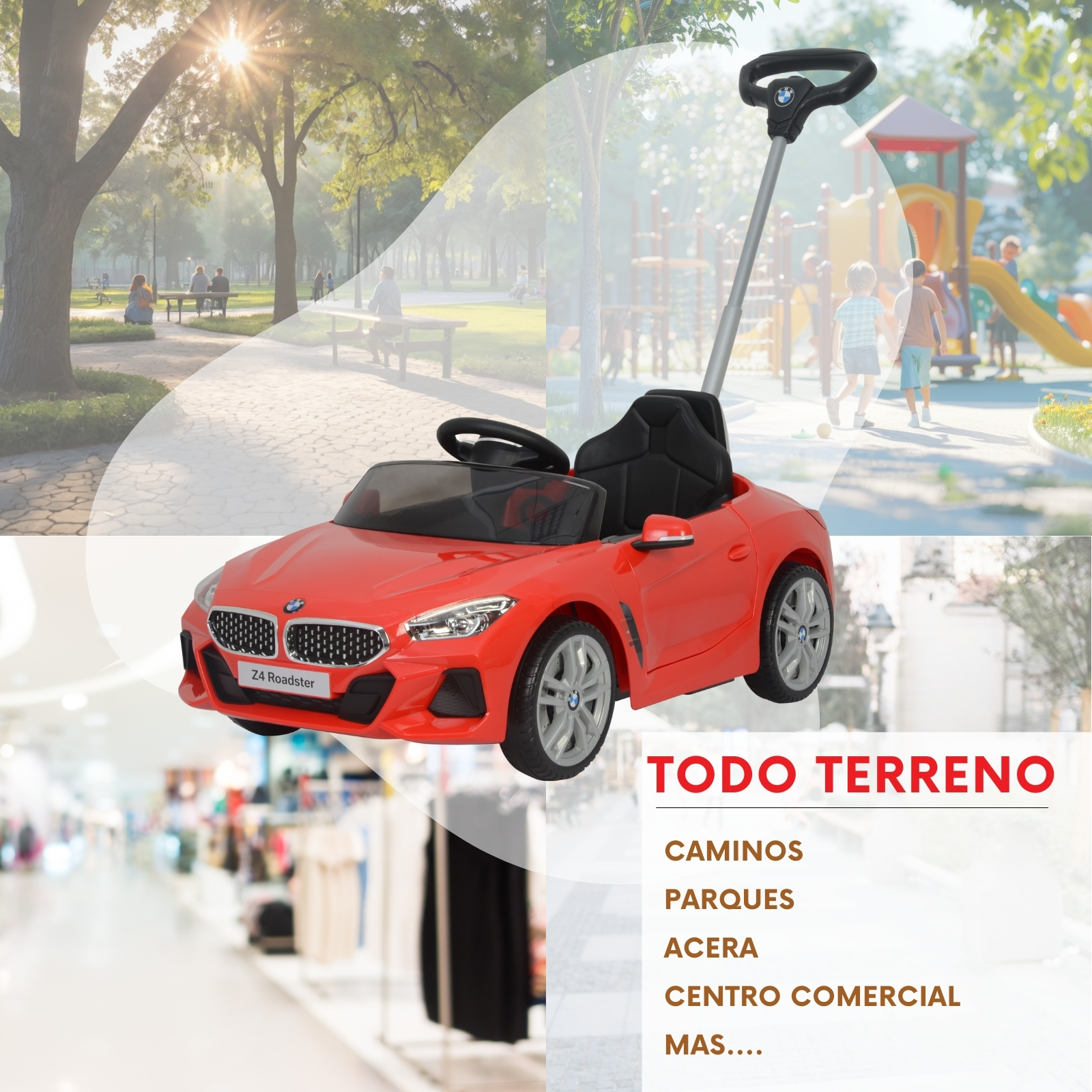 BMW Z4 Carro Montable Para Niños y Bebes - Función 3 En 1 Carriola, Camina o Monta - Coche Con Música y Claxon - Rojo