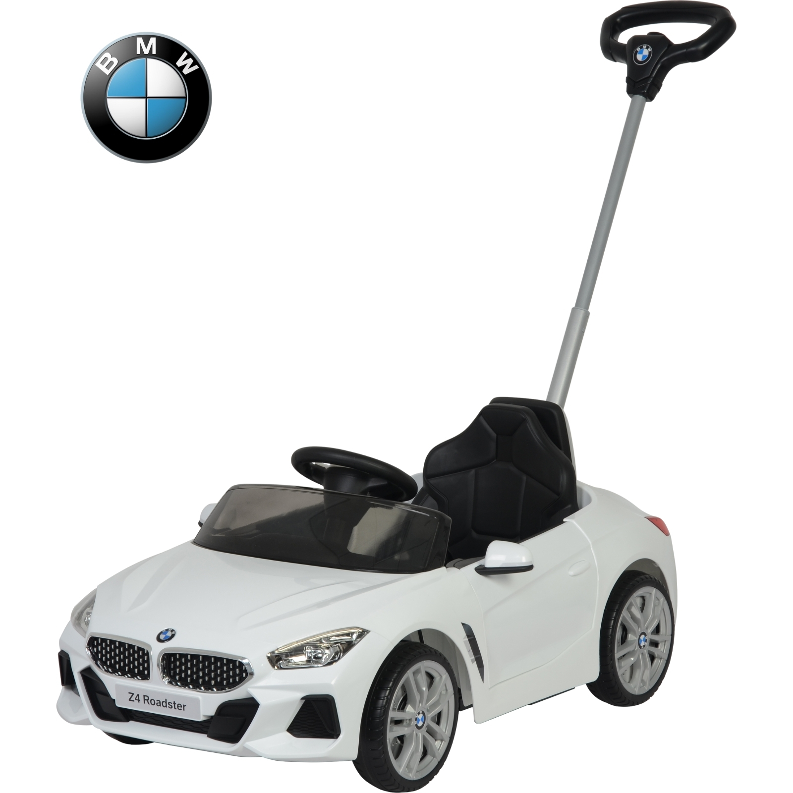 BMW Z4 Carro Montable Para Niños y Bebes - Función 3 En 1 Carriola, Camina o Monta - Coche Con Música y Claxon - Blanco