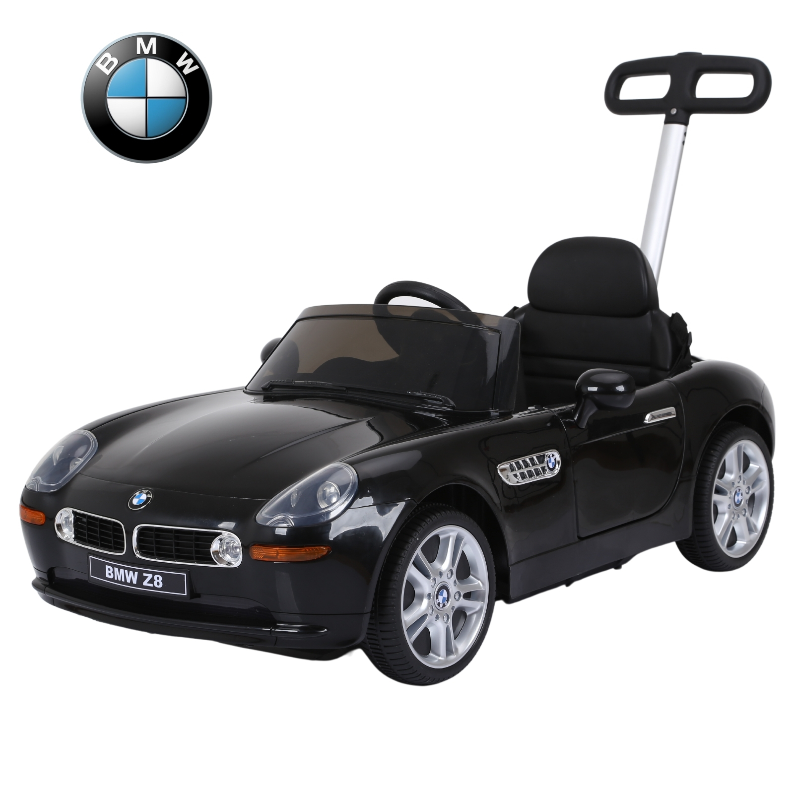 BMW Z8 Carrito Montable Para Bebes y Niños - Función 2 En 1 Carriola o Monta - Coche Con Música y Claxon - Negro