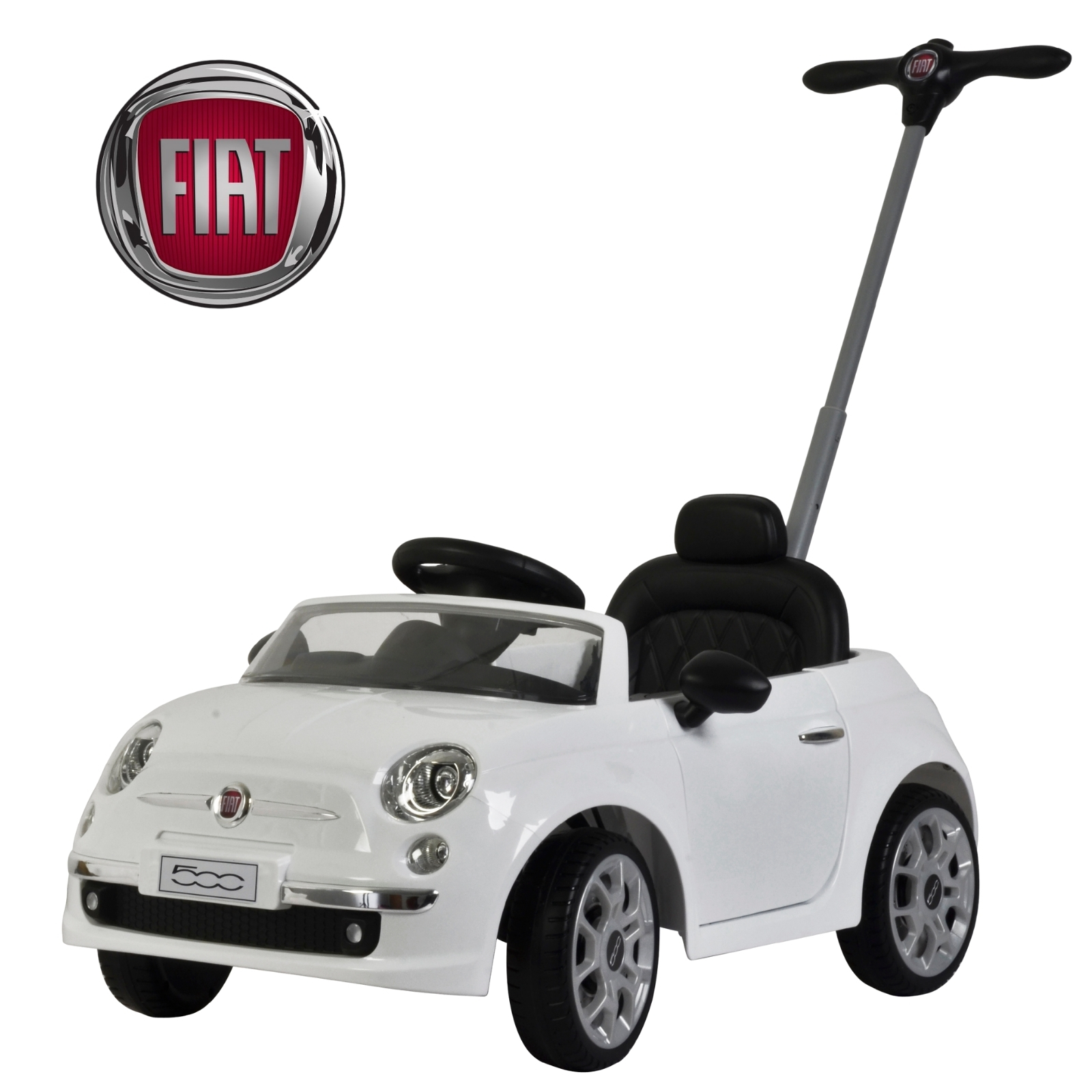 FIAT 500 Carro Montable Para Niños y Bebes - Función 3 En 1 Carriola, Camina o Monta – Coche Con Música y Claxon - Blanco