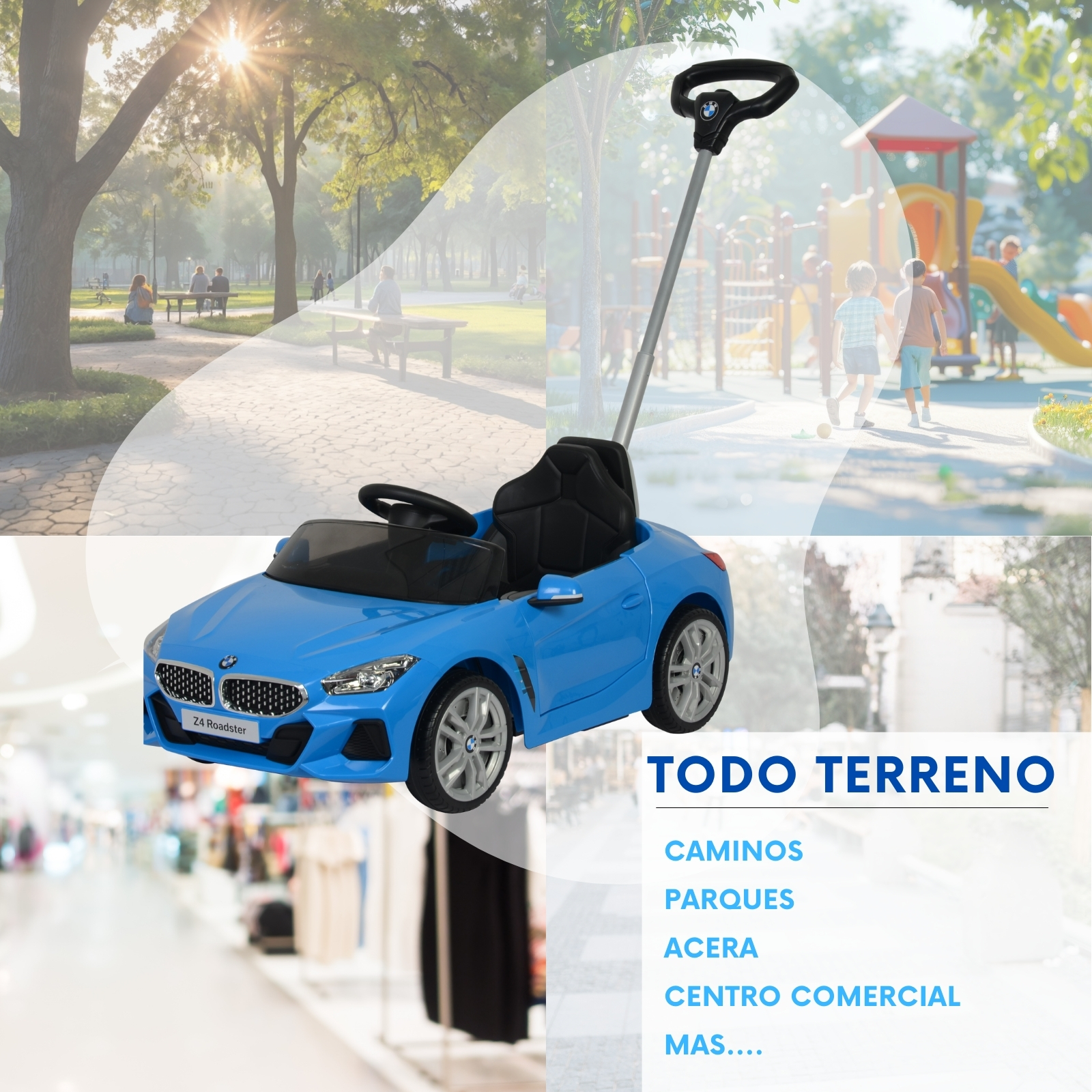 BMW Z4 Carro Montable Para Niños y Bebes - Función 3 En 1 Carriola, Camina o Monta - Coche Con Música y Claxon - Azul
