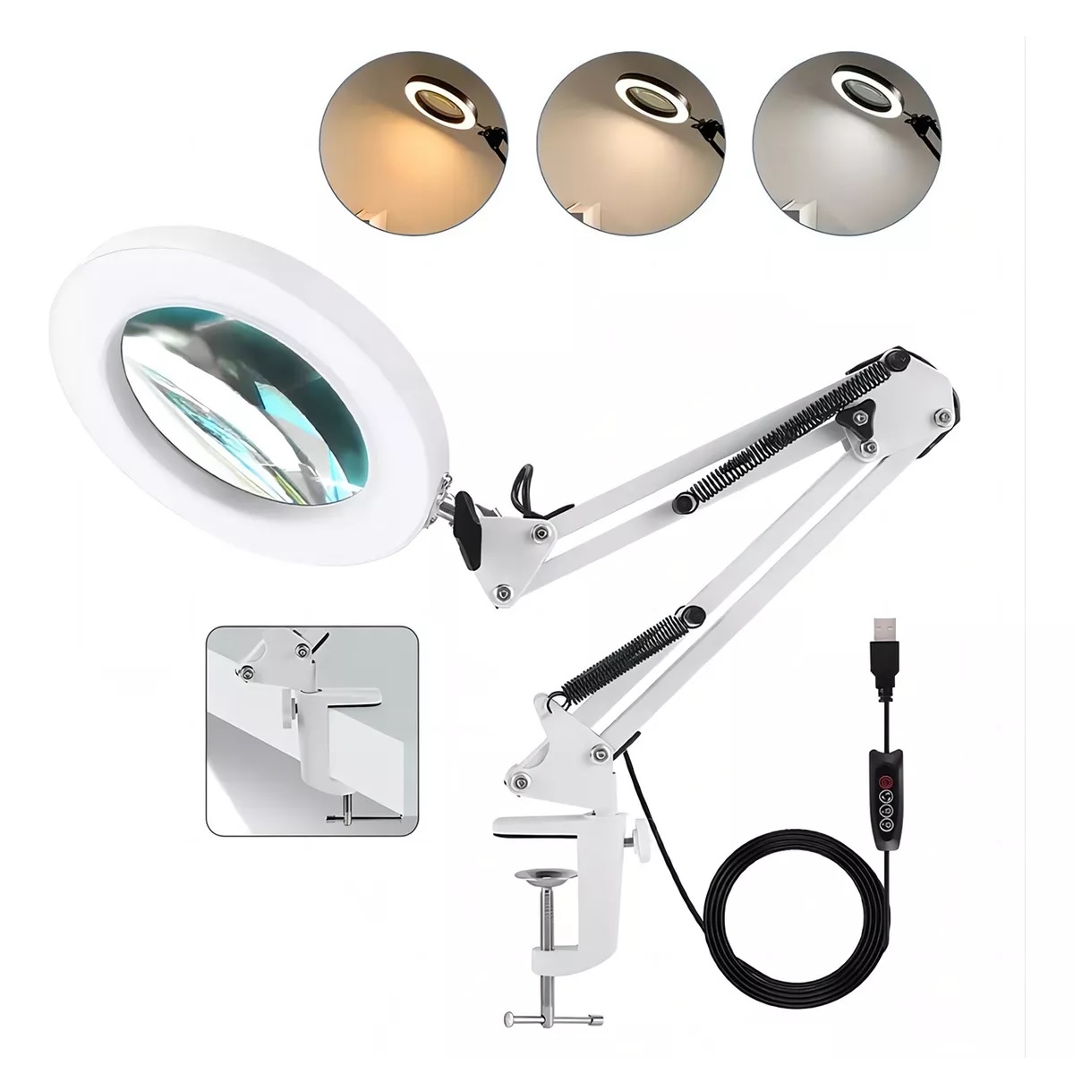 Lámpara 10x Lupa Articulada Led Escritorio Usb Luz Cálida