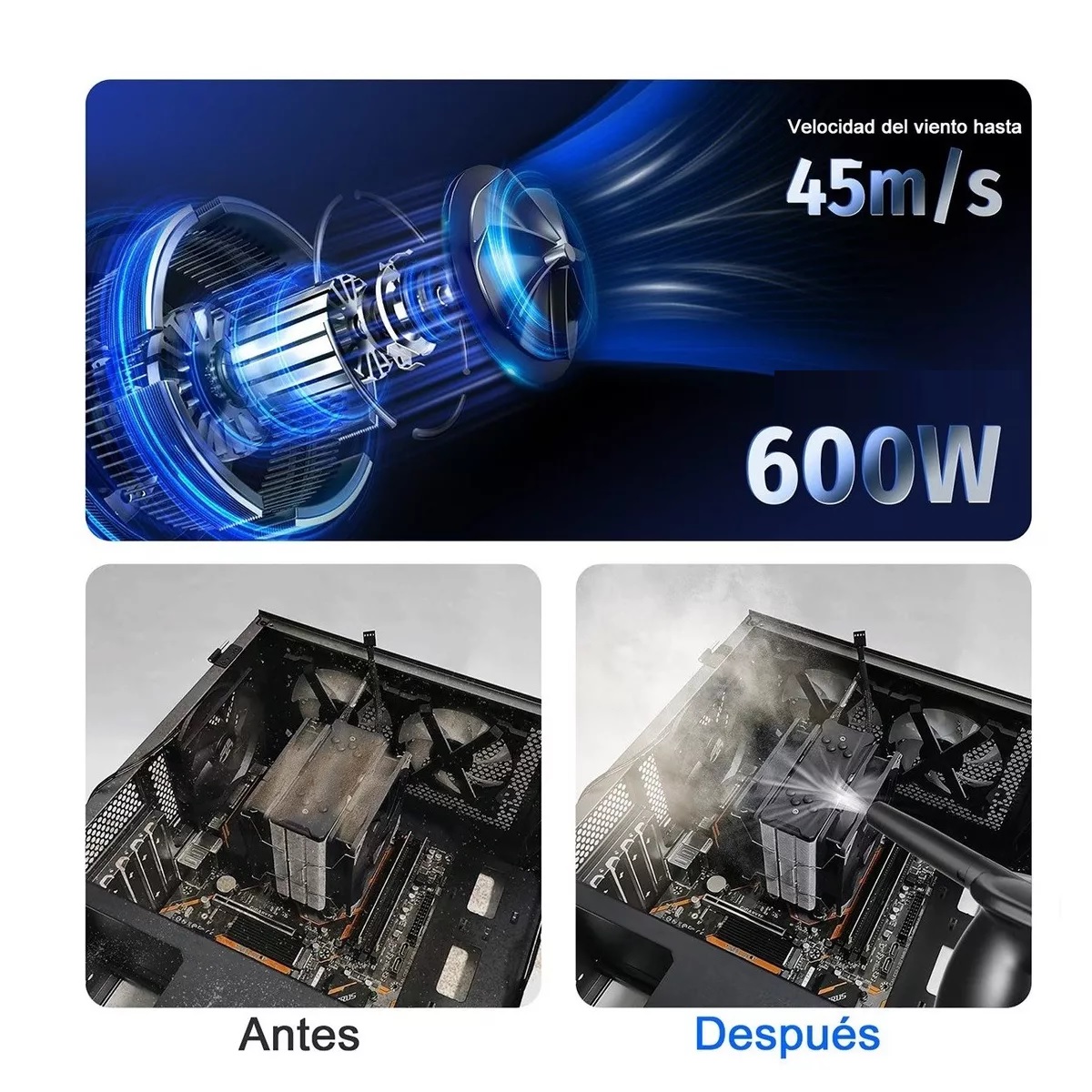 Kit Plumero De Aire Limpiador Soplador Comprimido P/ Pc 600w