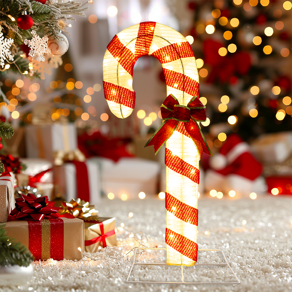 Decoración Bastón de Caramelo para Navidad, Incluya 50 Leds de luz Cálida para Uso en Interiores