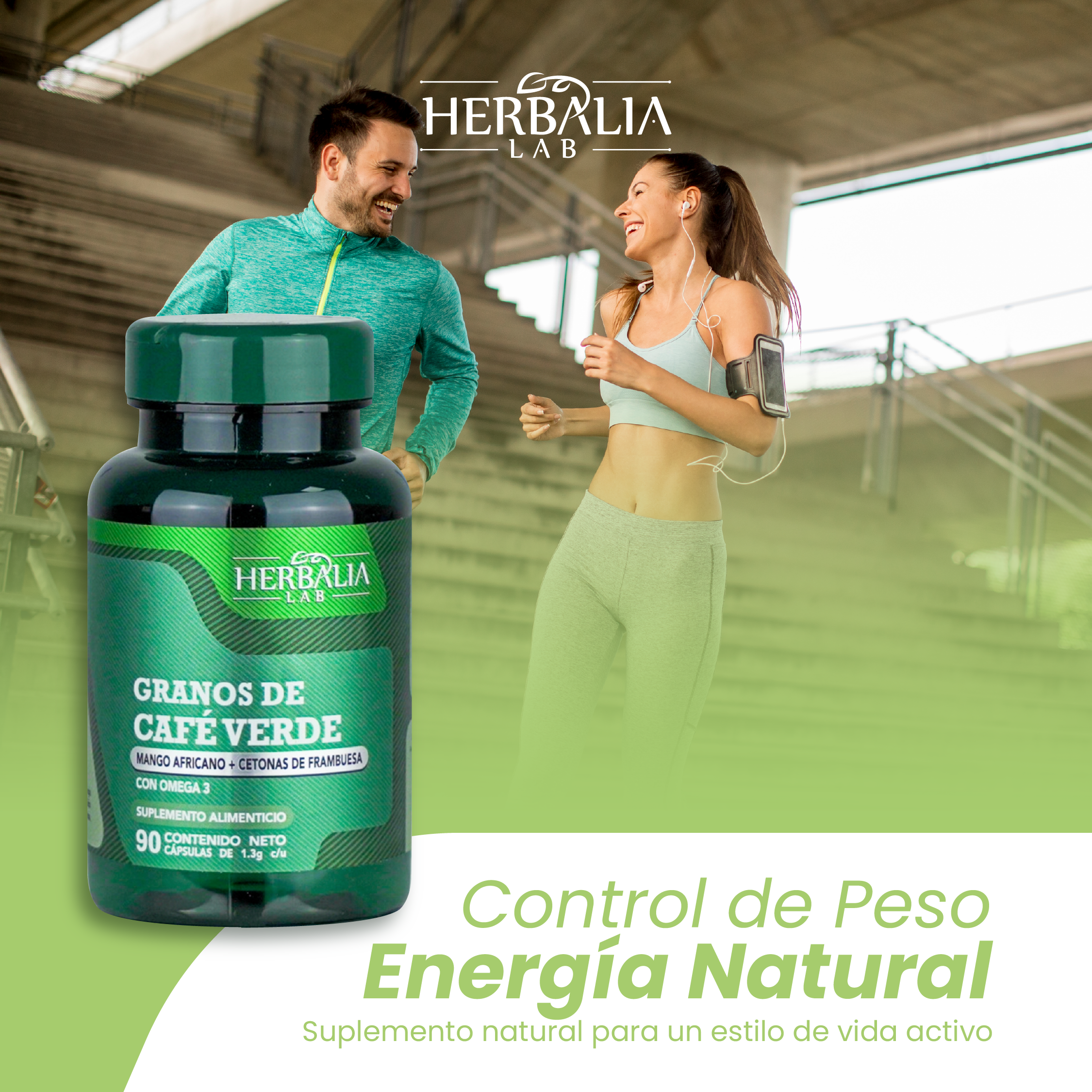 Herbalia Lab Granos de Café Verde, Mango Africano, Cetonas de Frambuesa y Omega 3 | Suplemento Natural de Alta Calidad con Antioxidantes y Omega 3 EPA/DHA - 90 Cápsulas