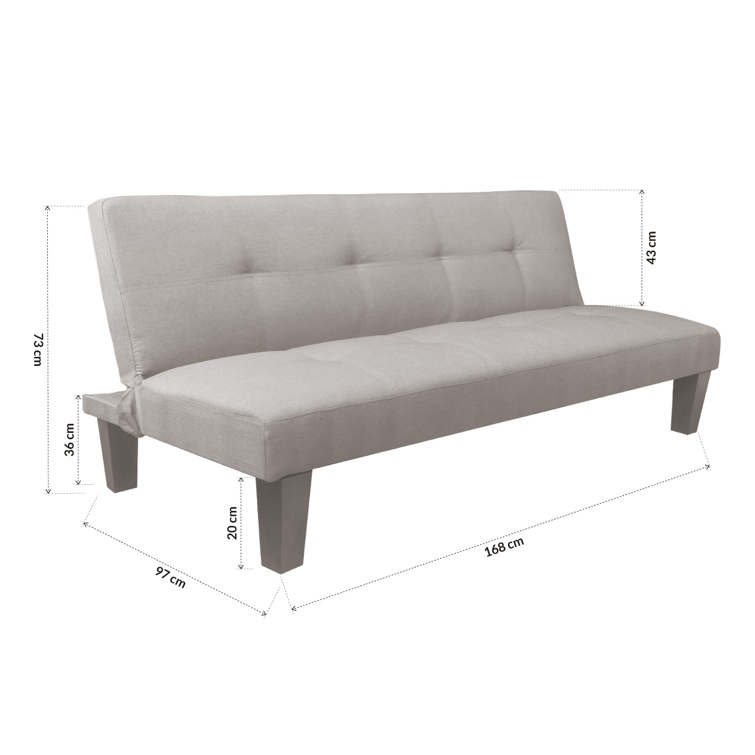 Sofá Cama Futón Para Sala Individual Bossa Liam 168cm Gris