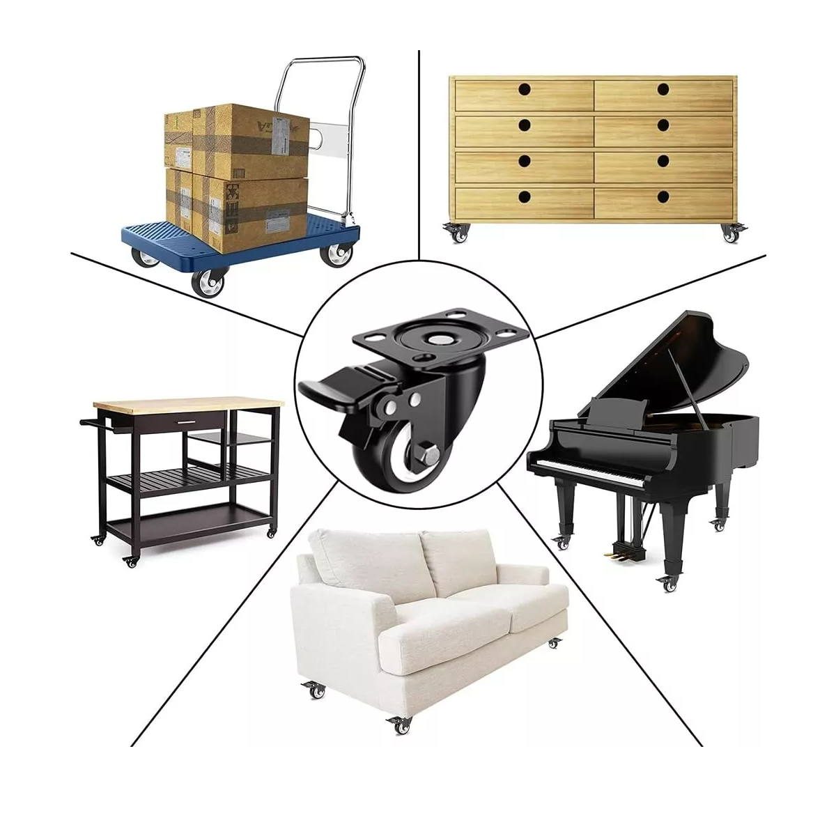 Kit 8 Ruedas Para Muebles Giratoria Rodaja Con Freno De 2in