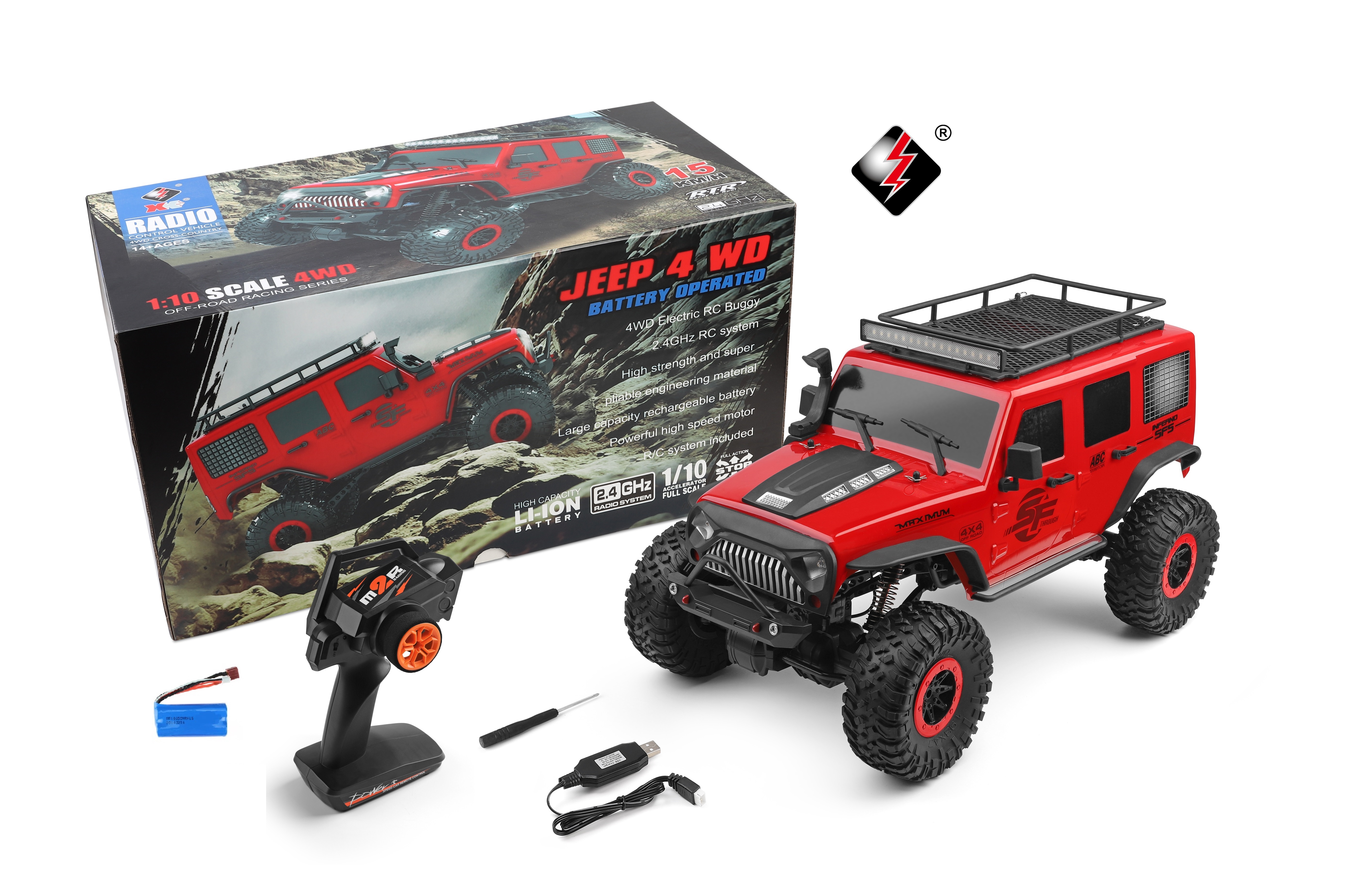 Camioneta Rc Carro A Control Remoto 4x4 15km/h Todo Terreno Off Road Jeep Buggy Razer Rc 104311 rojo militar 1:10 Wltech