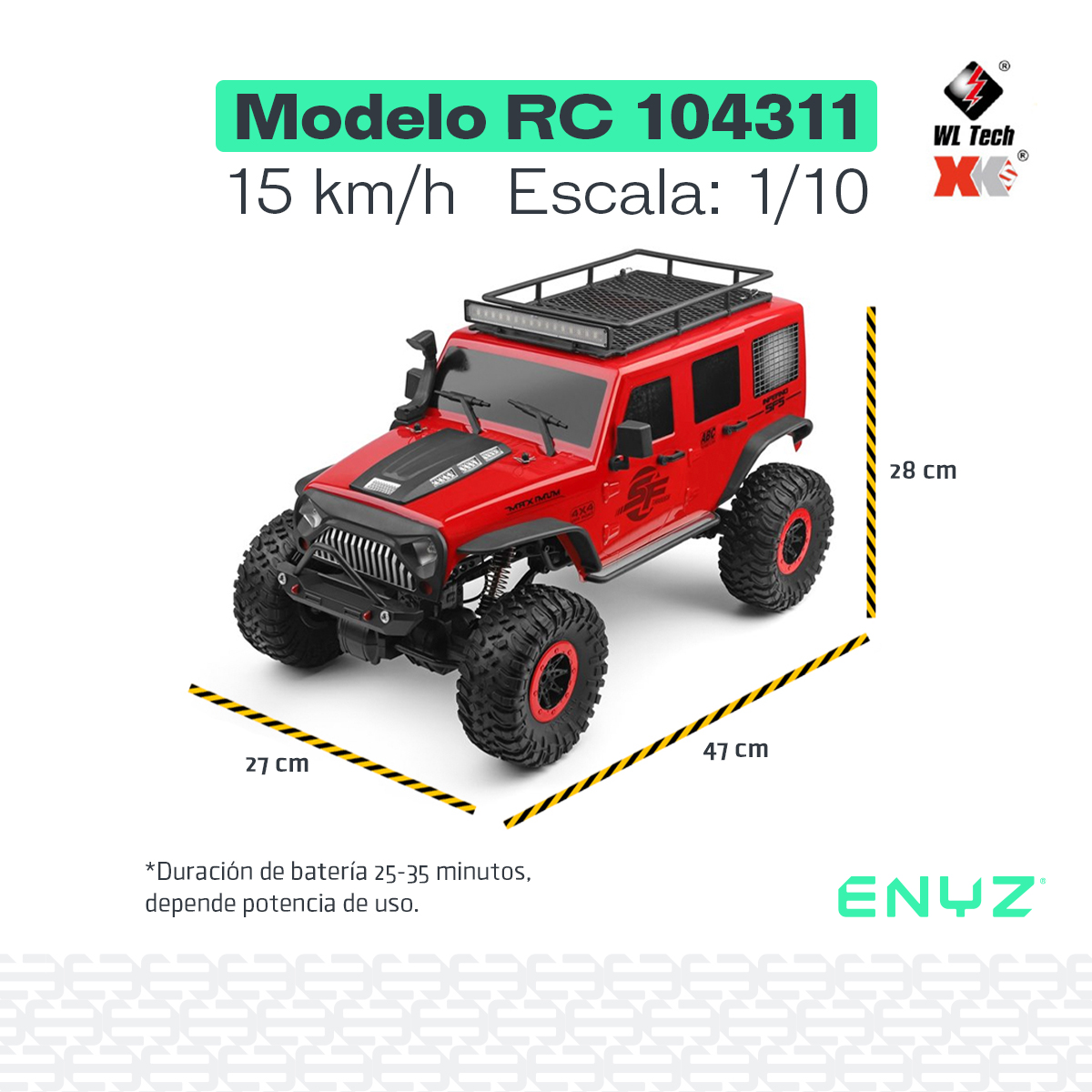 Camioneta Rc Carro A Control Remoto 4x4 15km/h Todo Terreno Off Road Jeep Buggy Razer Rc 104311 rojo militar 1:10 Wltech