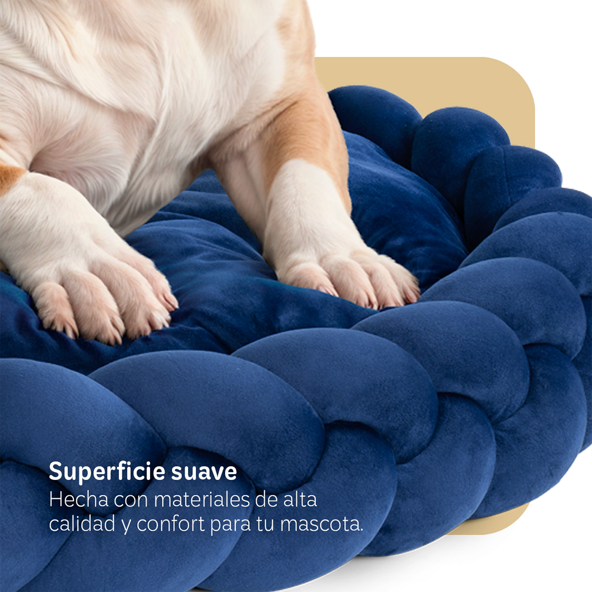 Cama Redonda para Perro y Gato Mediano / Cojín Antiestrés+ borde Trenzado, Lavable Azul Marino ESQUIMAL