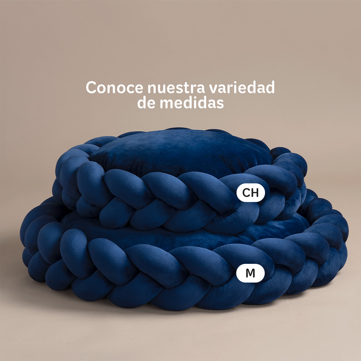 Cama Redonda para Perro y Gato Mediano / Cojín Antiestrés+ borde Trenzado, Lavable Azul Marino ESQUIMAL