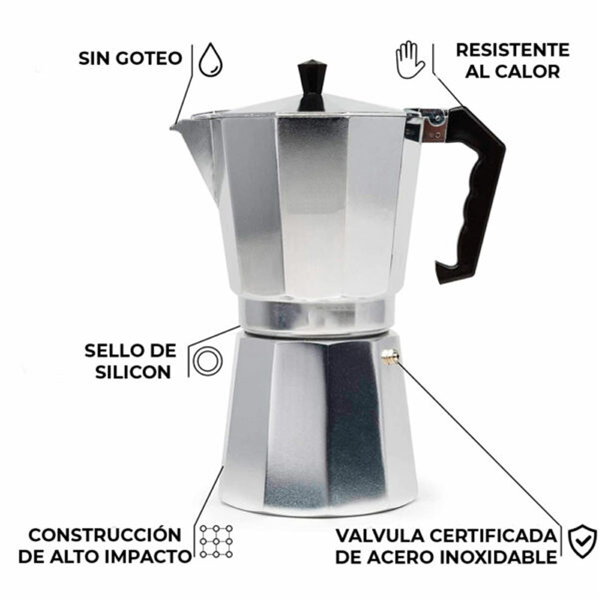 Cafetera Italiana Aluminio Manual Plateada 500ml Prensa Cafe