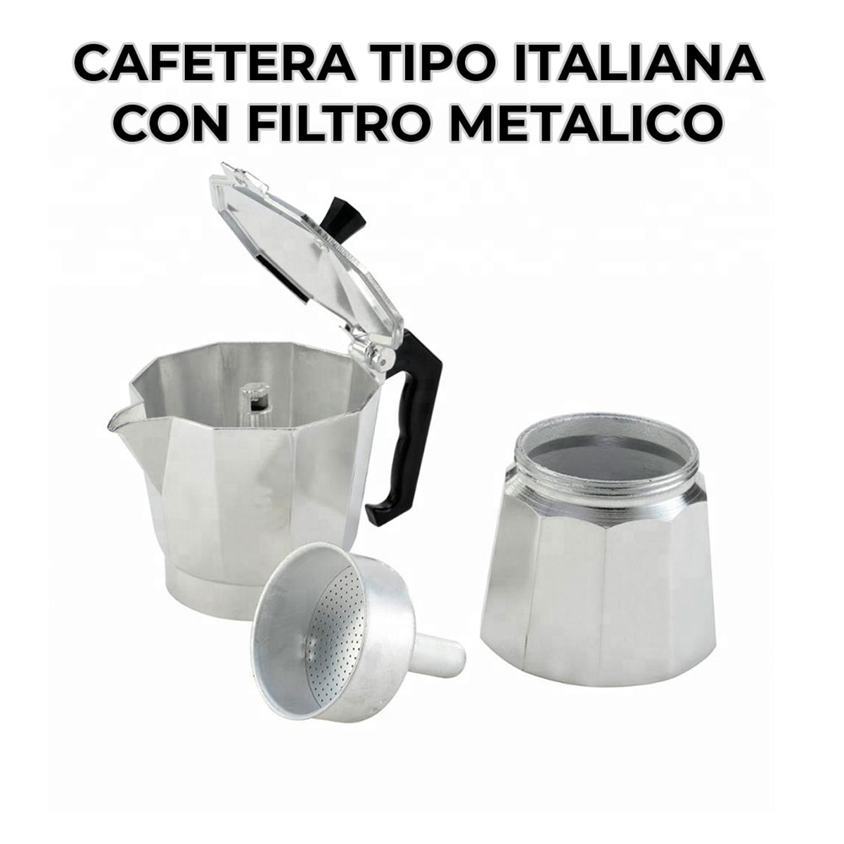 Cafetera Italiana Aluminio Manual Plateada 500ml Prensa Cafe