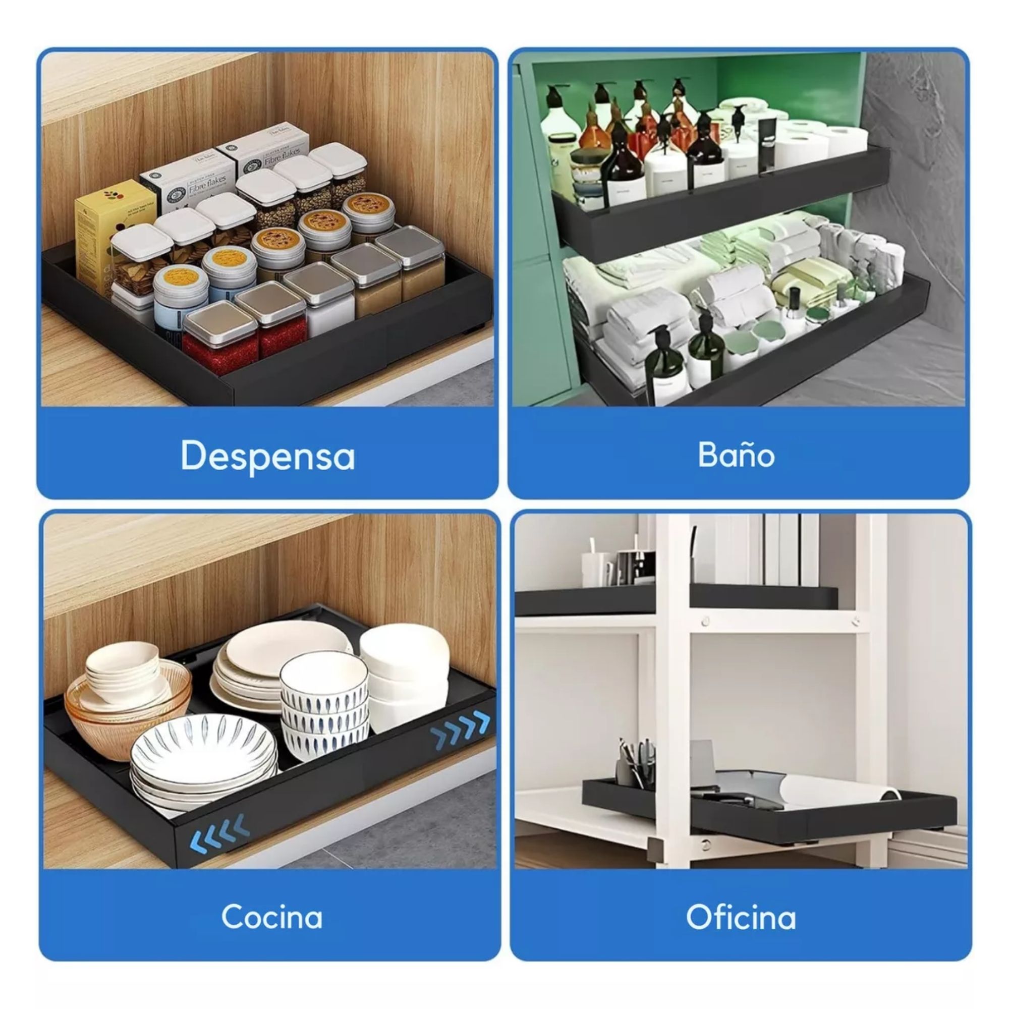 Cajon Gabinete Organizador Deslizable Expandible Cocina Color Negro