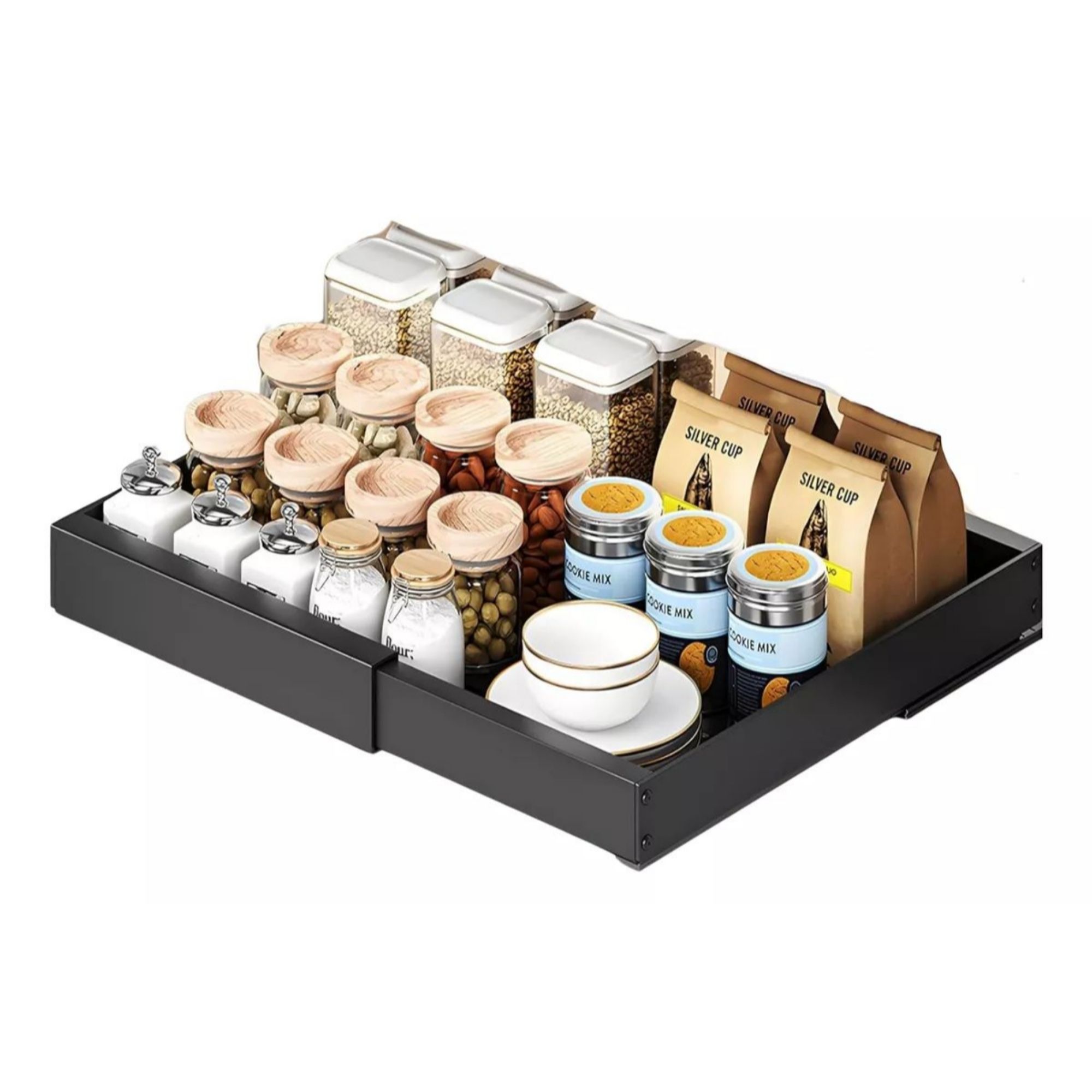 Cajon Gabinete Organizador Deslizable Expandible Cocina Color Negro
