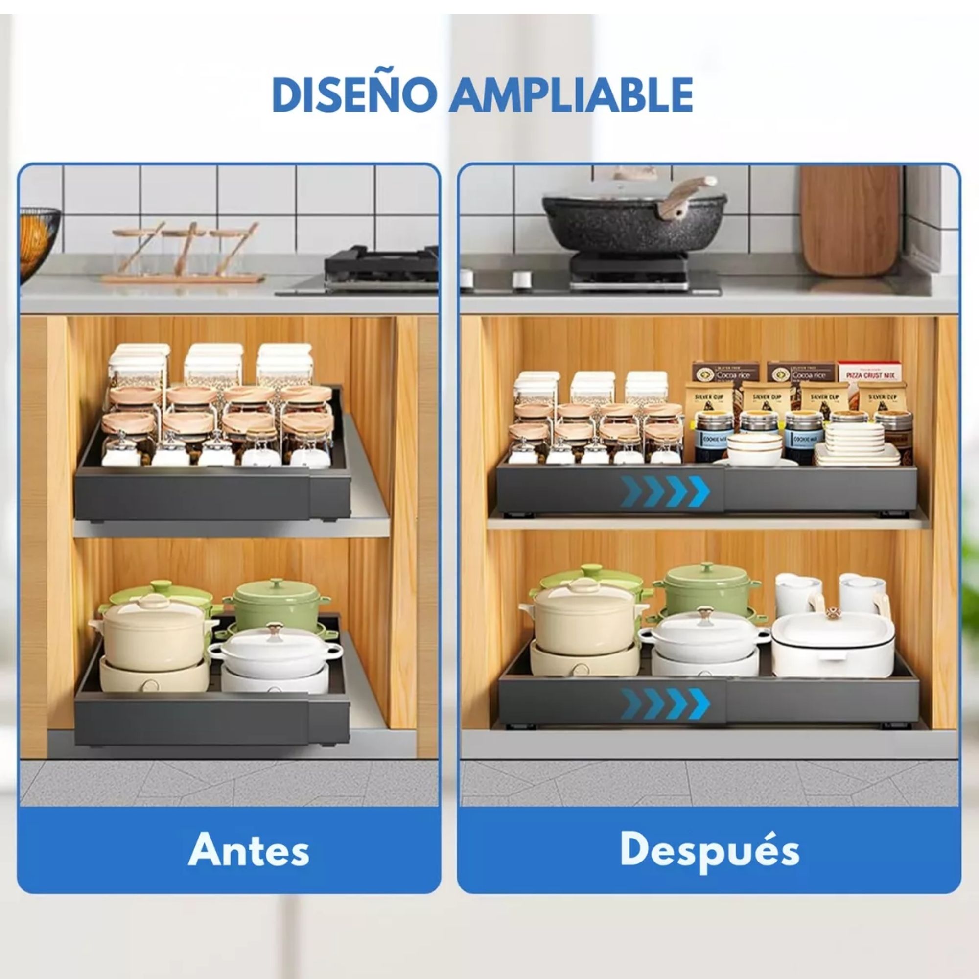 Cajon Gabinete Organizador Deslizable Expandible Cocina Color Negro